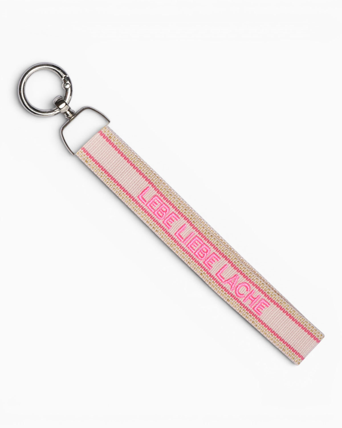 Schlüsselanhänger mit Statement Lebe Liebe Lache beige pink