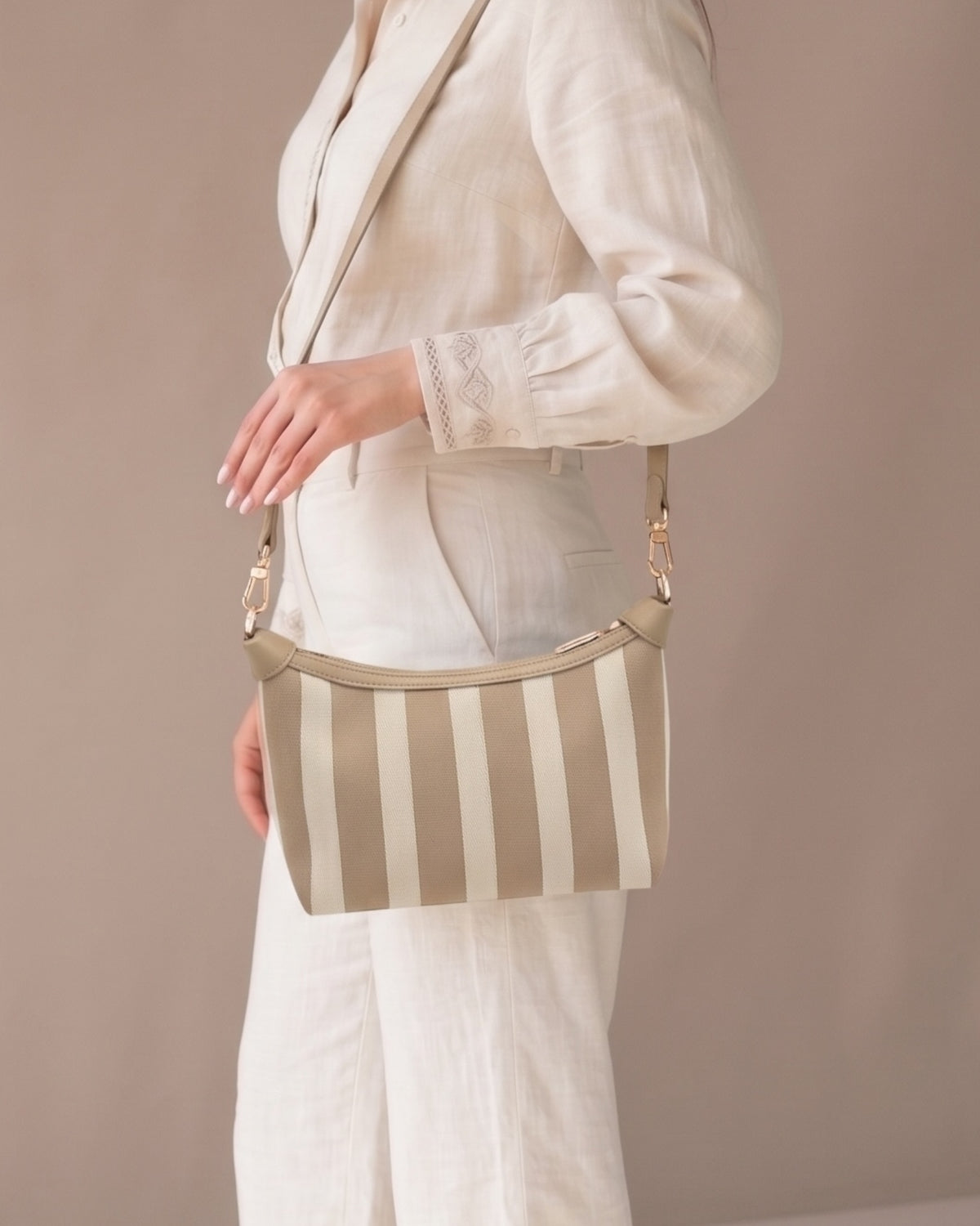 Maritime Canvas-Umhängetasche beige