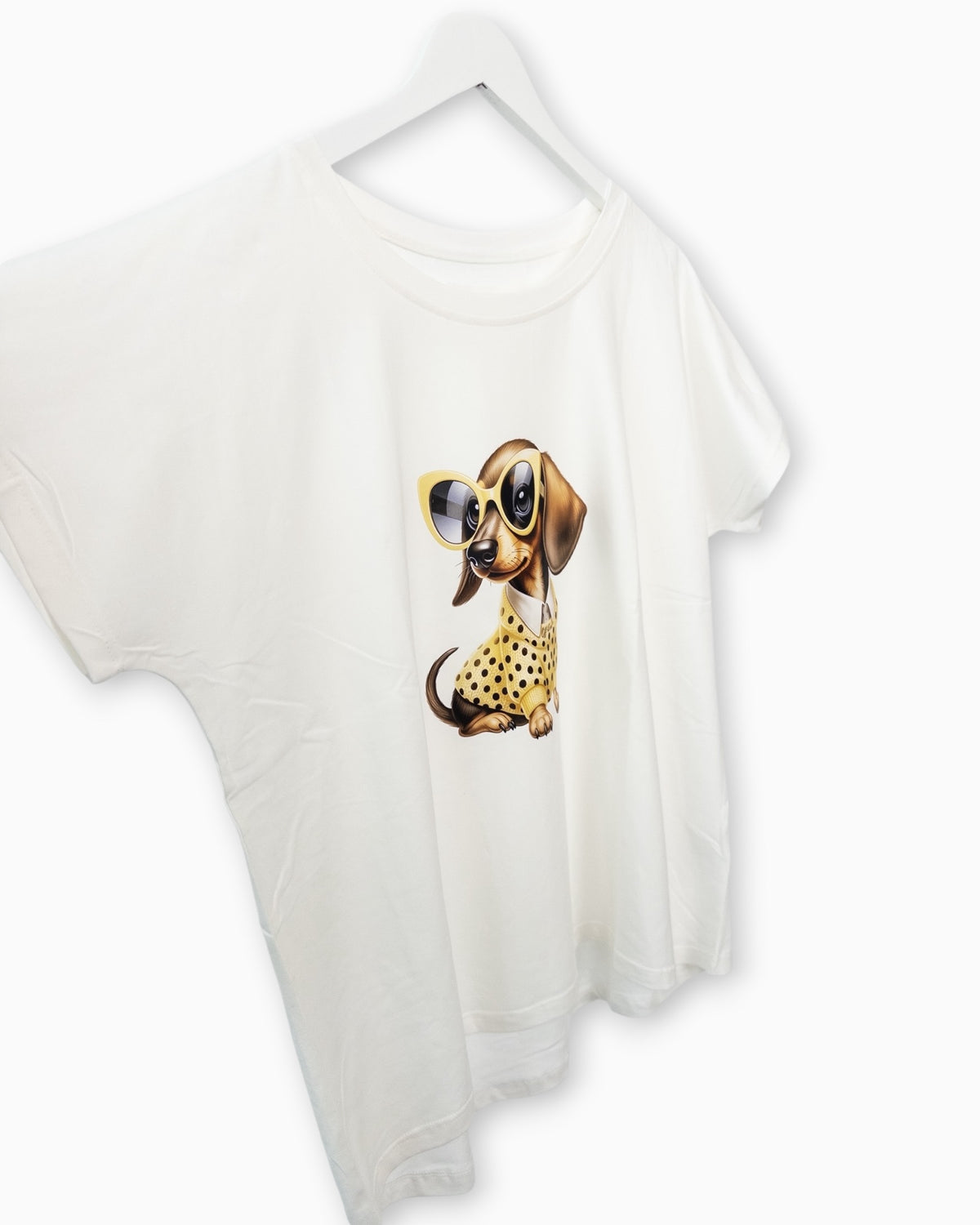 Shirt mit Dackel-Print und Sonnenbrille weiß