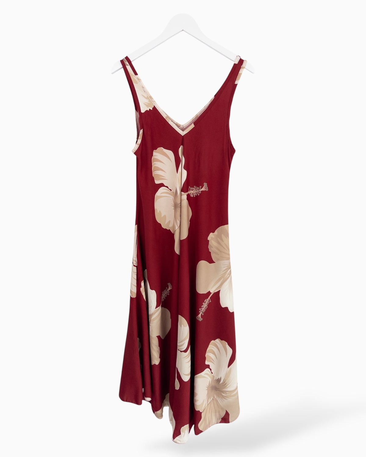 Langes Trägerkleid mit Blumen-Muster weinrot