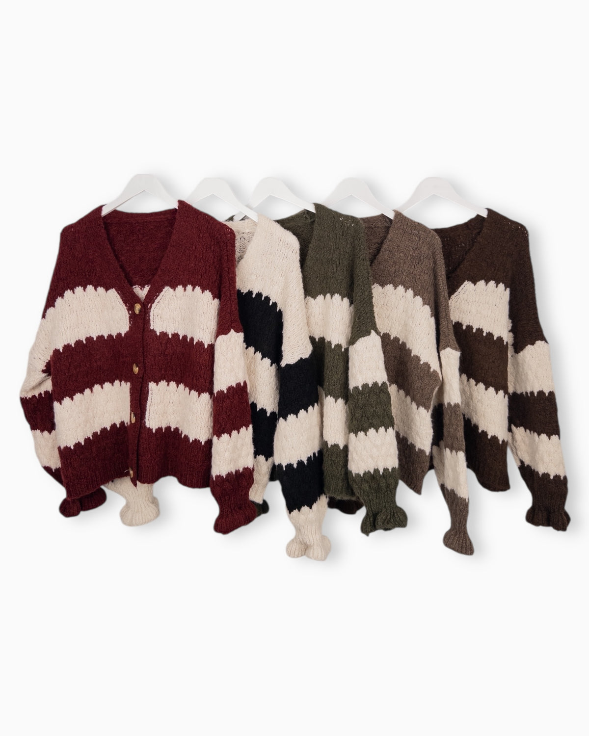 Strickjacke mit Streifen weinrot creme