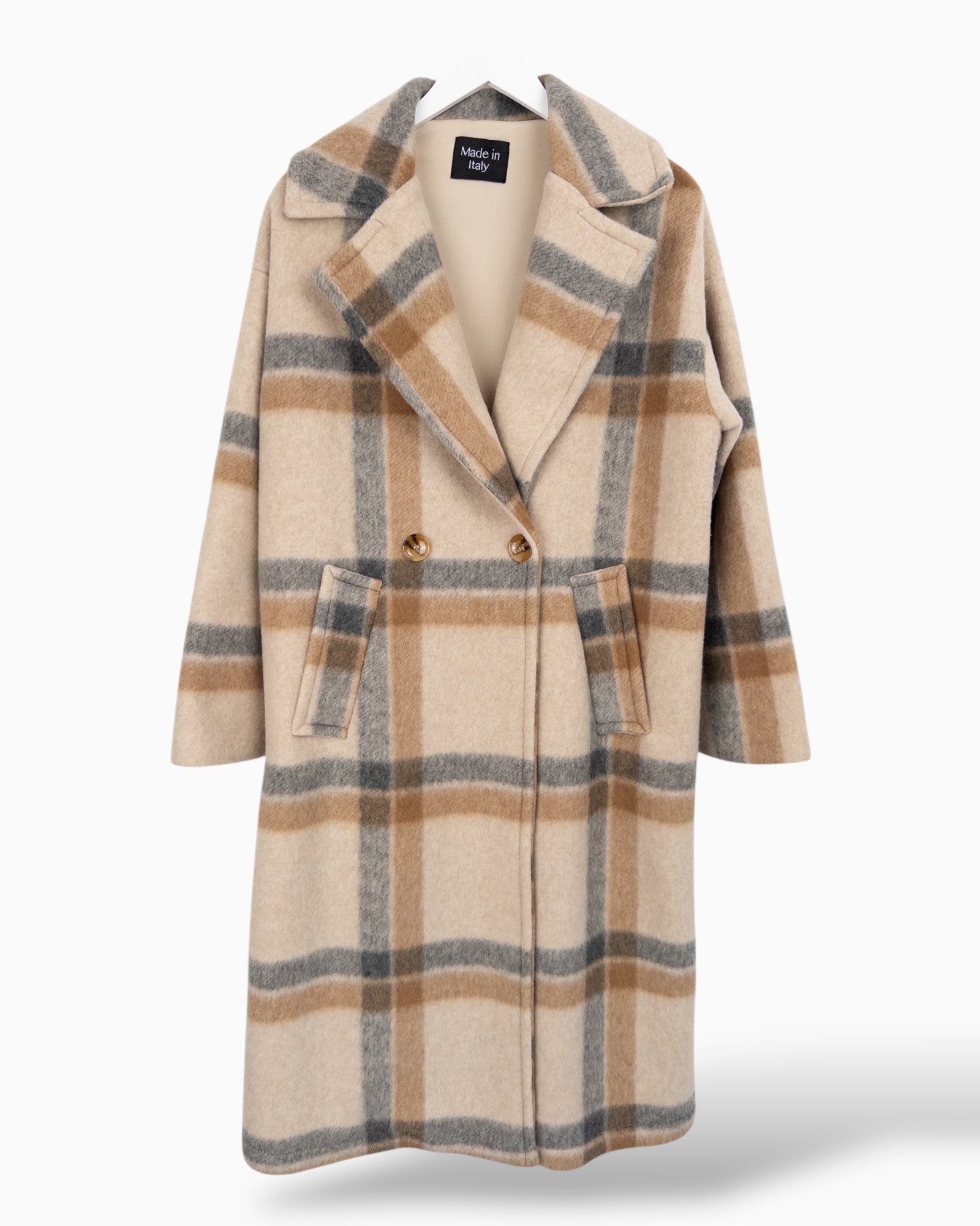 Coat Mantel Karo Beige Coat Beige Melange – Karo Kauer Label