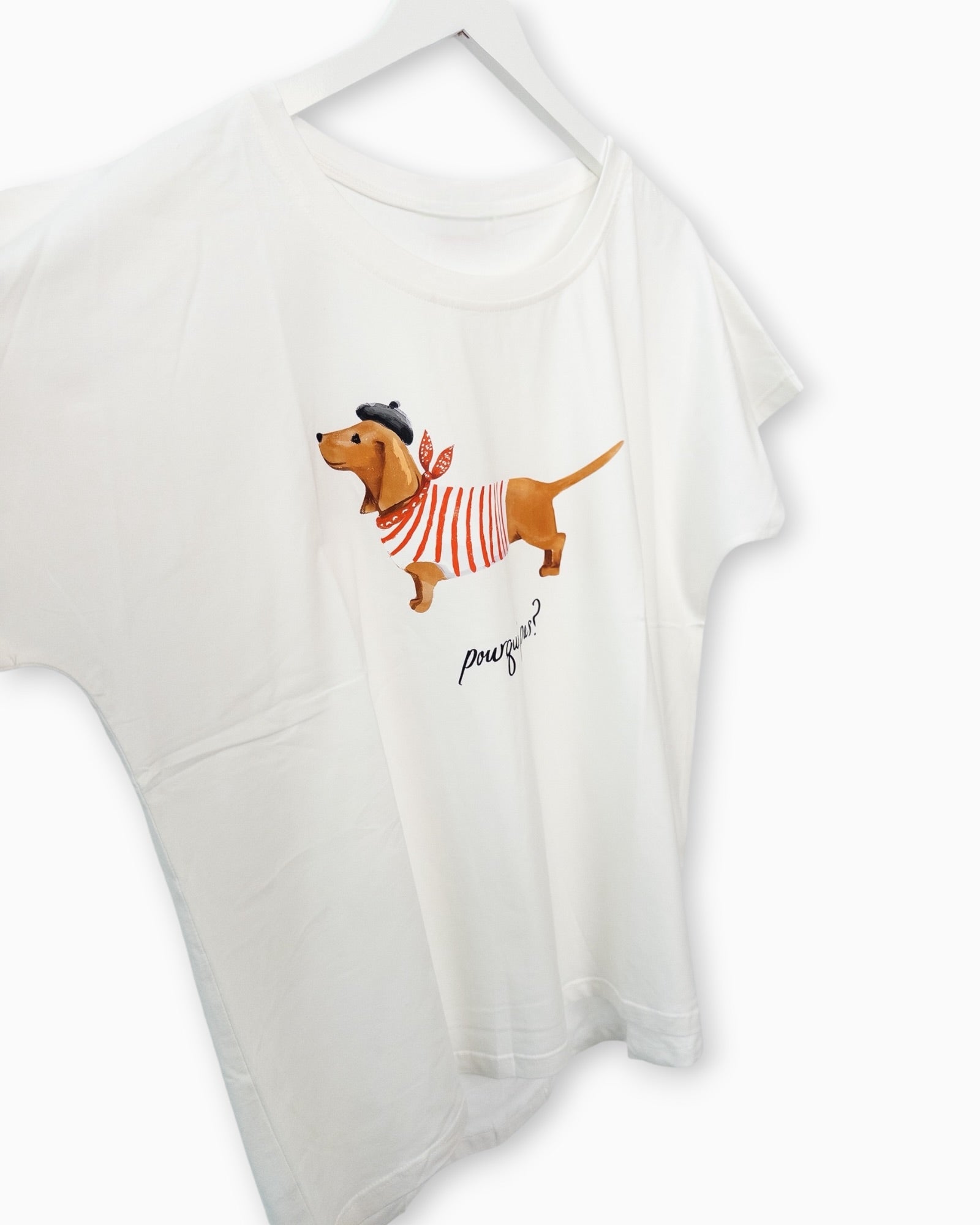 Shirt mit Dackel-Print und Schriftzug weiß rot