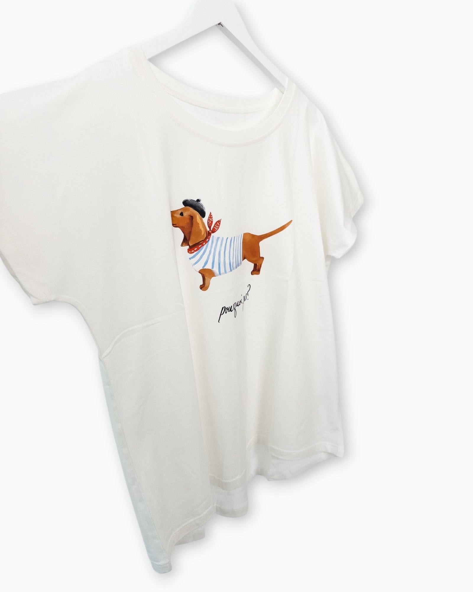 Shirt mit Dackel-Print und Schriftzug weiß blau