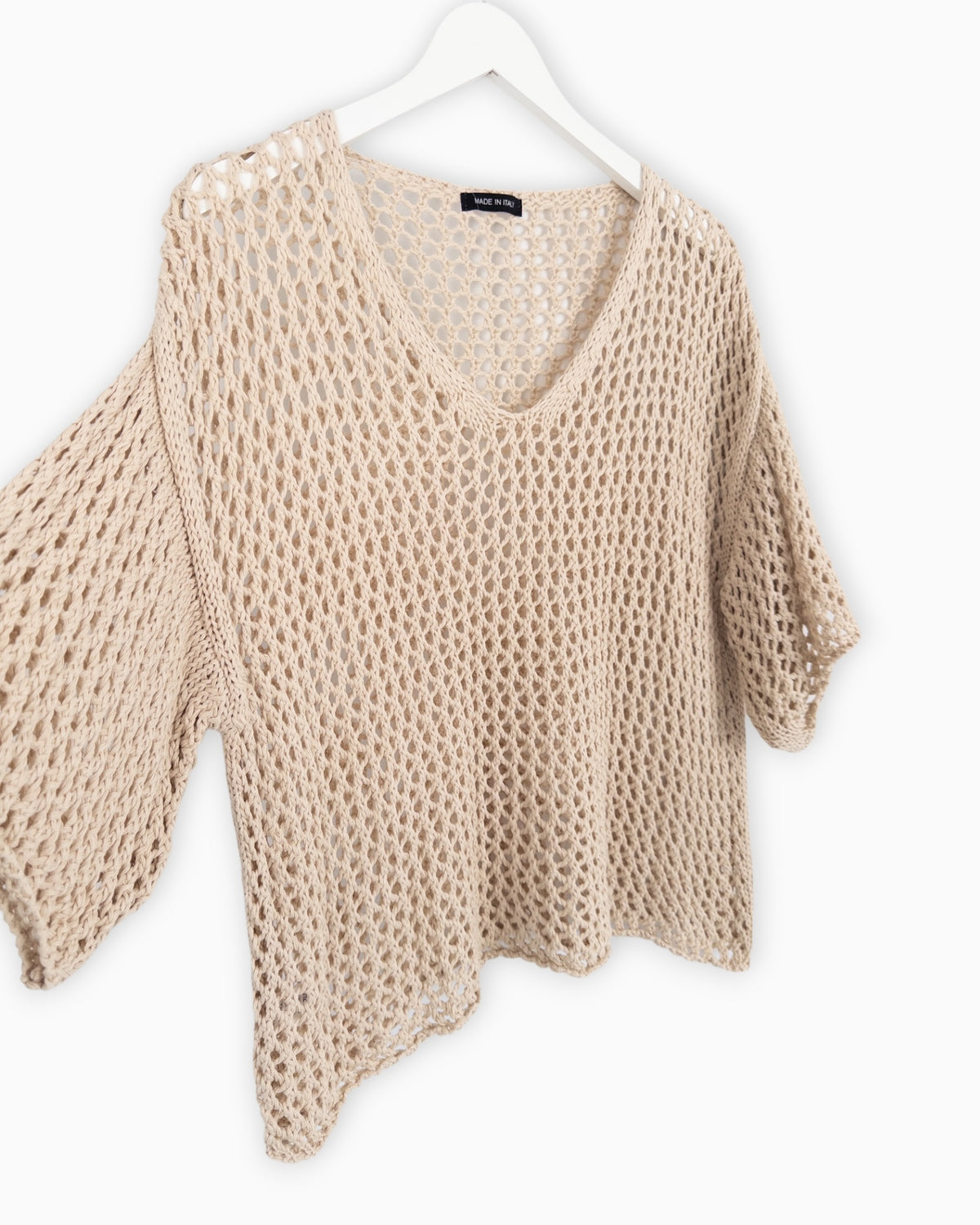 Häkel-Shirt V-Ausschnitt beige