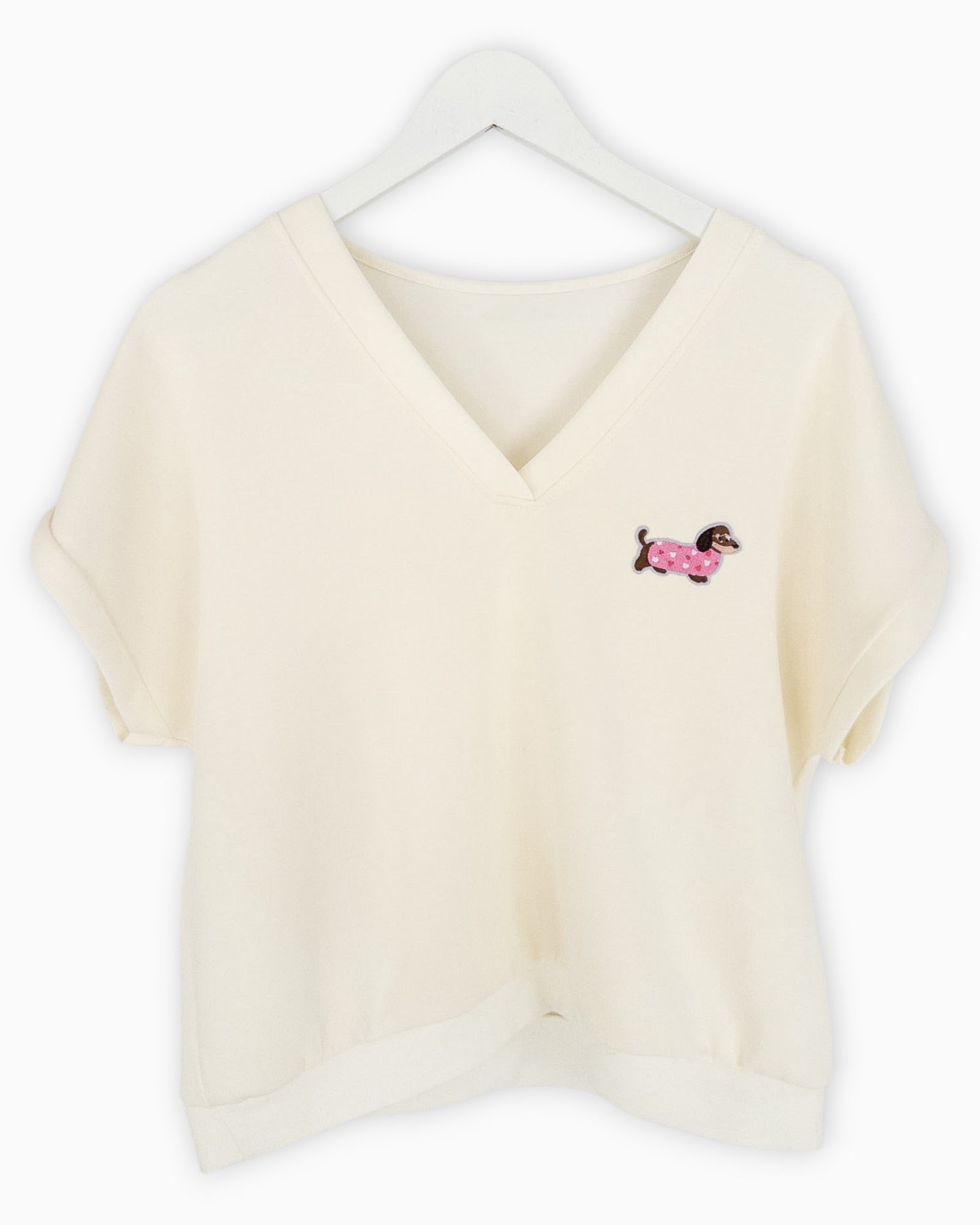 Shirt mit Dackel Motiv creme
