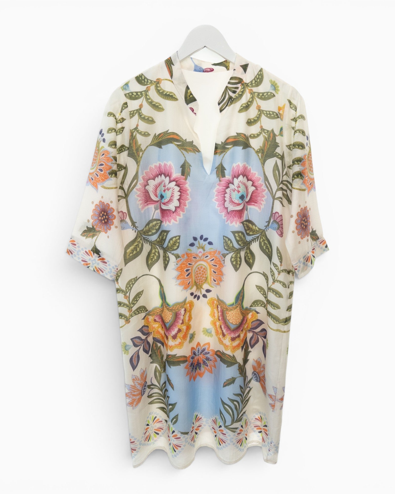 Tunika Kleid mit floralem Print creme