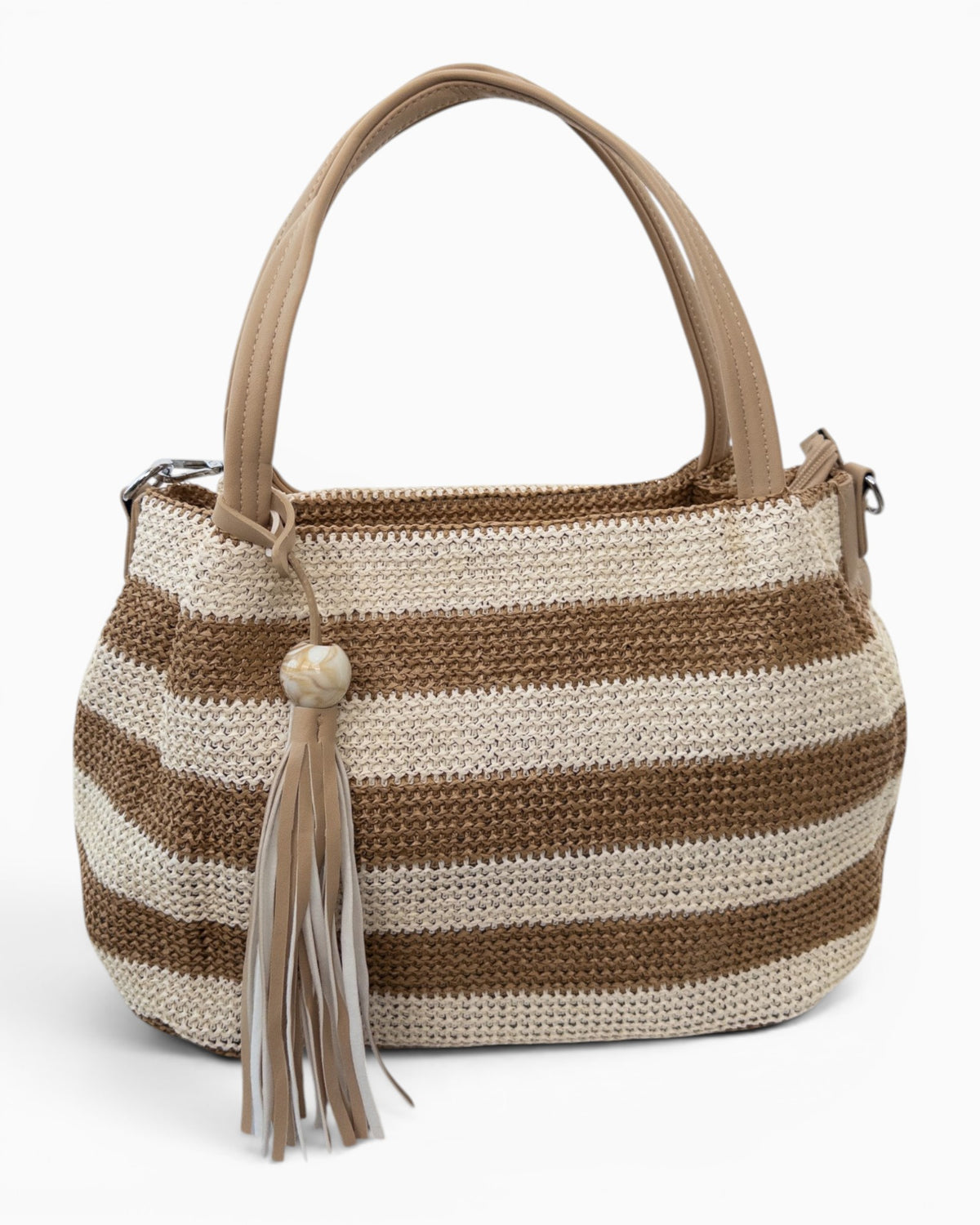 Handtasche mit Streifenmuster und Quaste camel creme