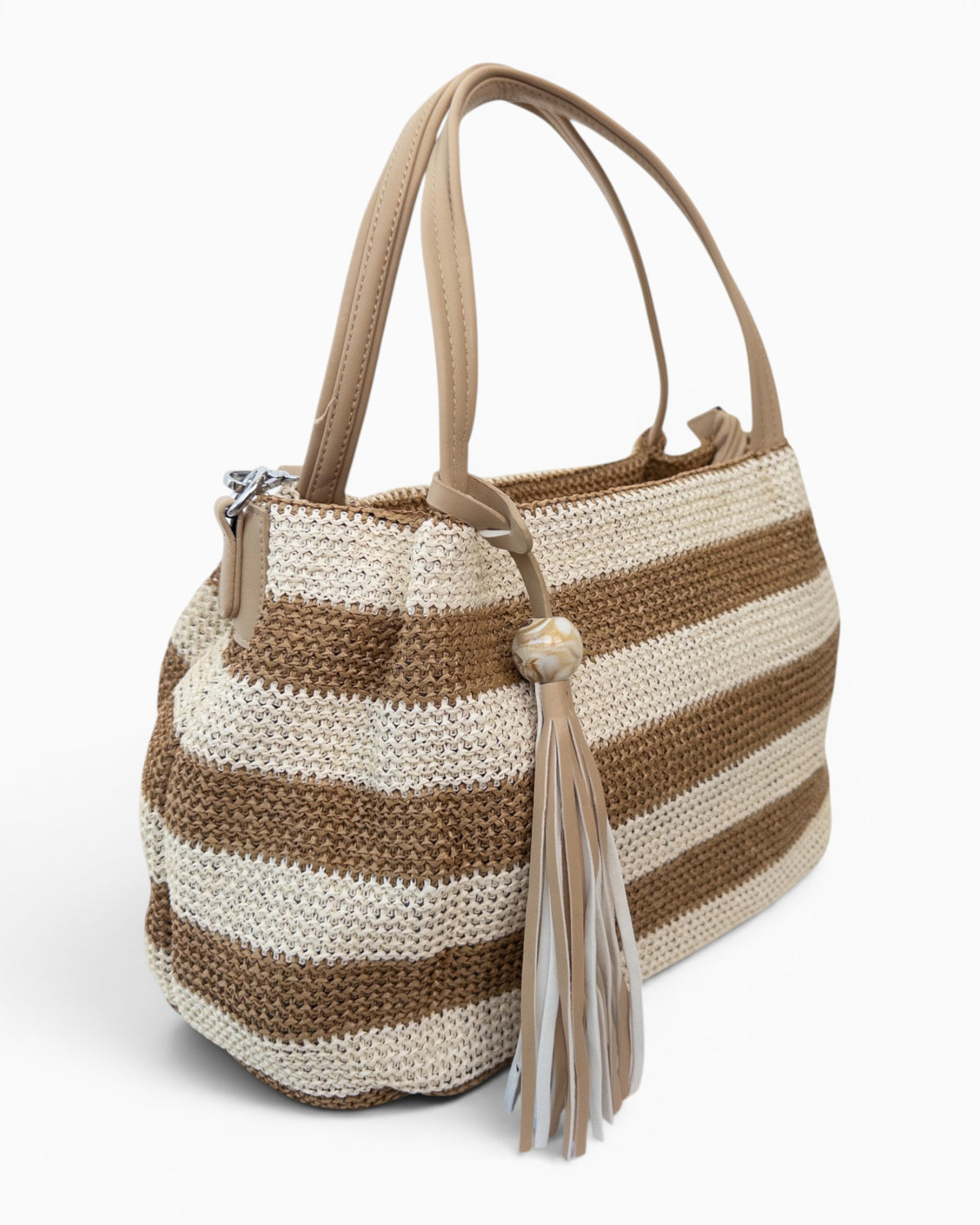 Handtasche mit Streifenmuster und Quaste camel creme