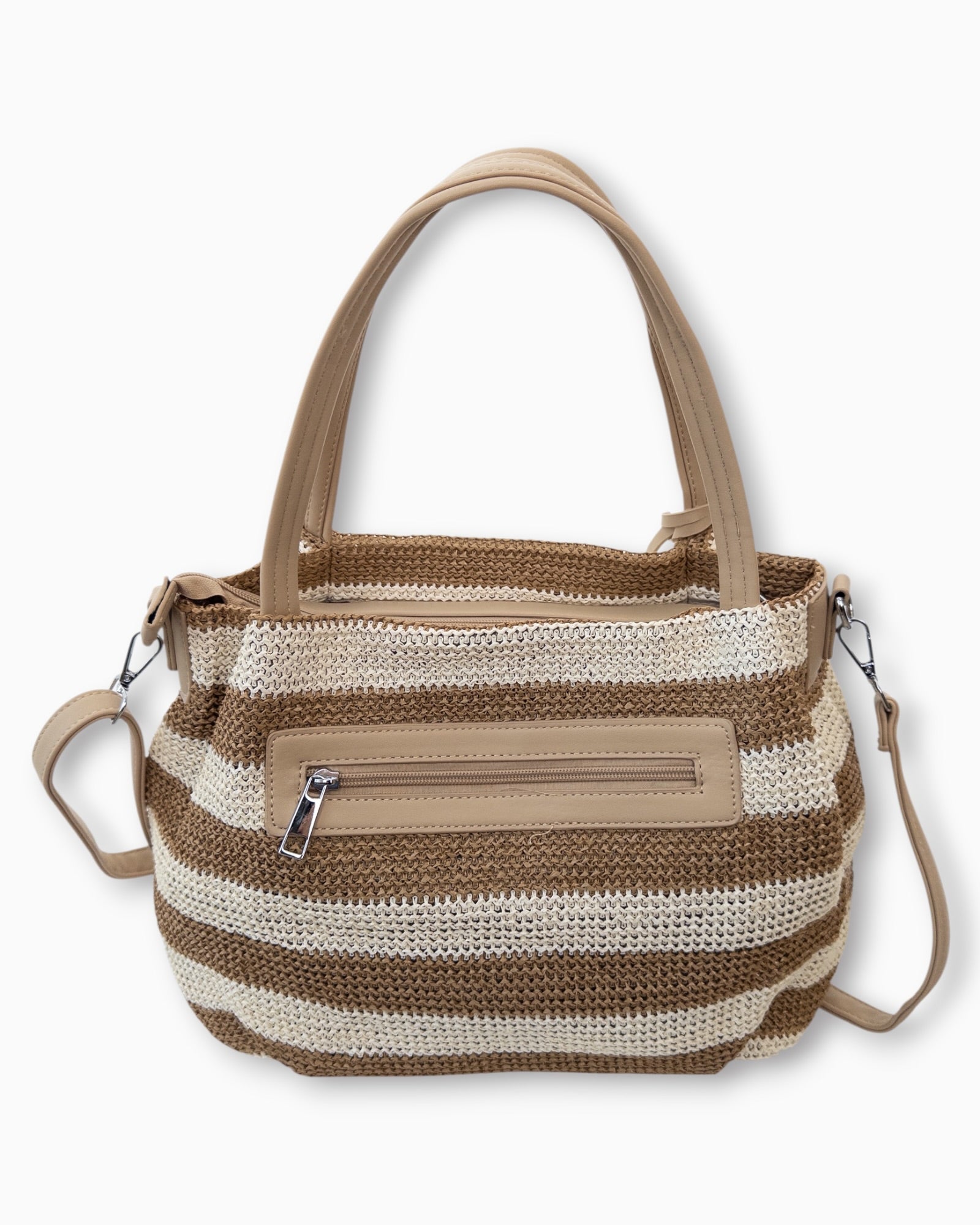 Handtasche mit Streifenmuster und Quaste camel creme