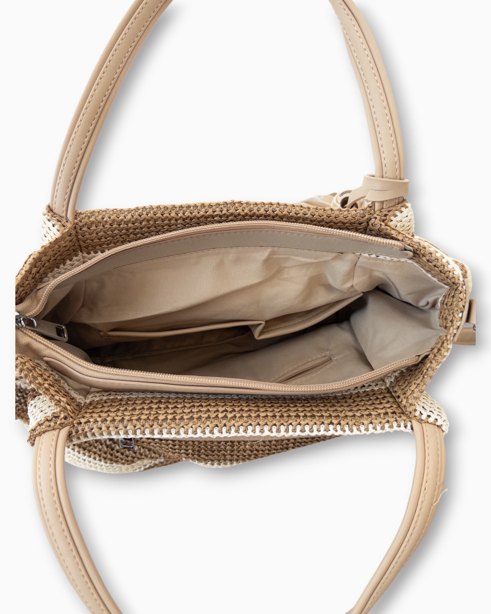 Handtasche mit Streifenmuster und Quaste camel creme