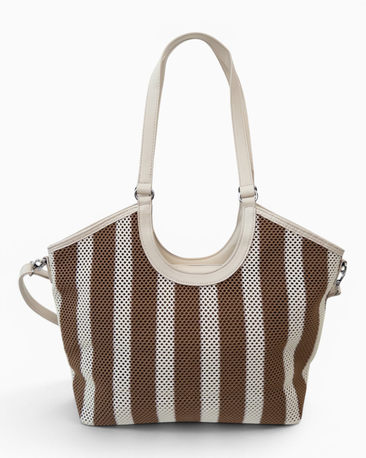 Handtasche mit Streifenmuster creme braun