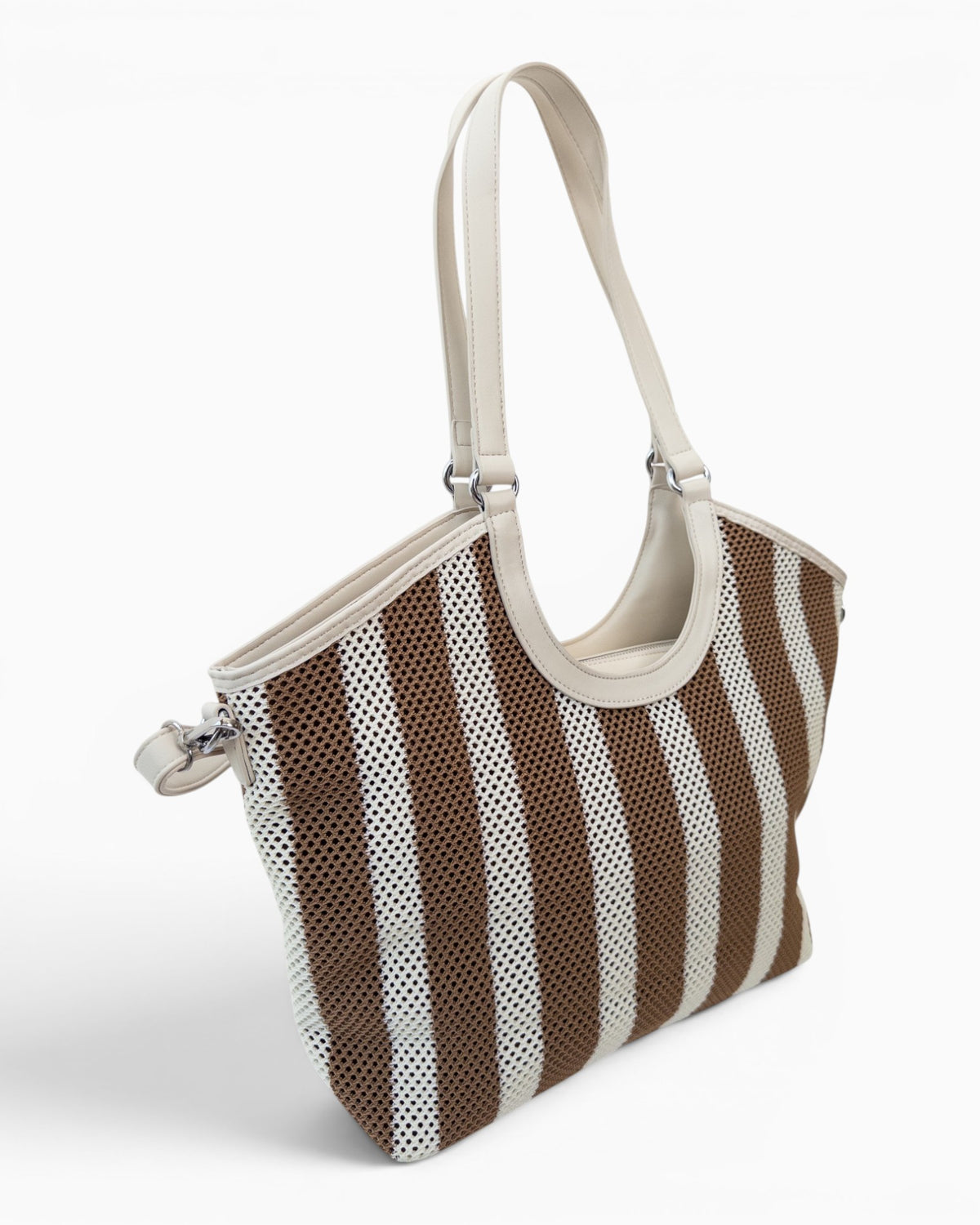Handtasche mit Streifenmuster creme braun