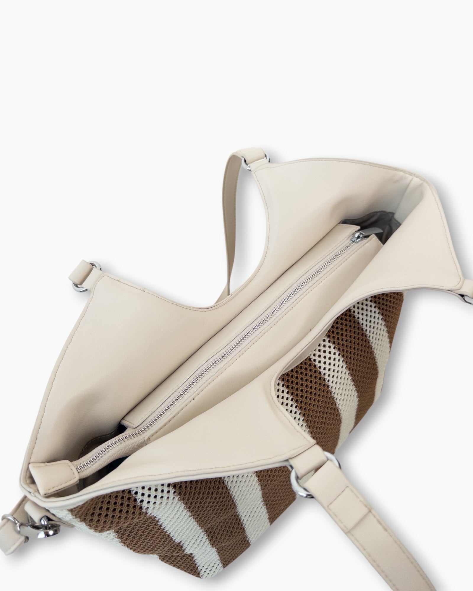 Handtasche mit Streifenmuster creme braun