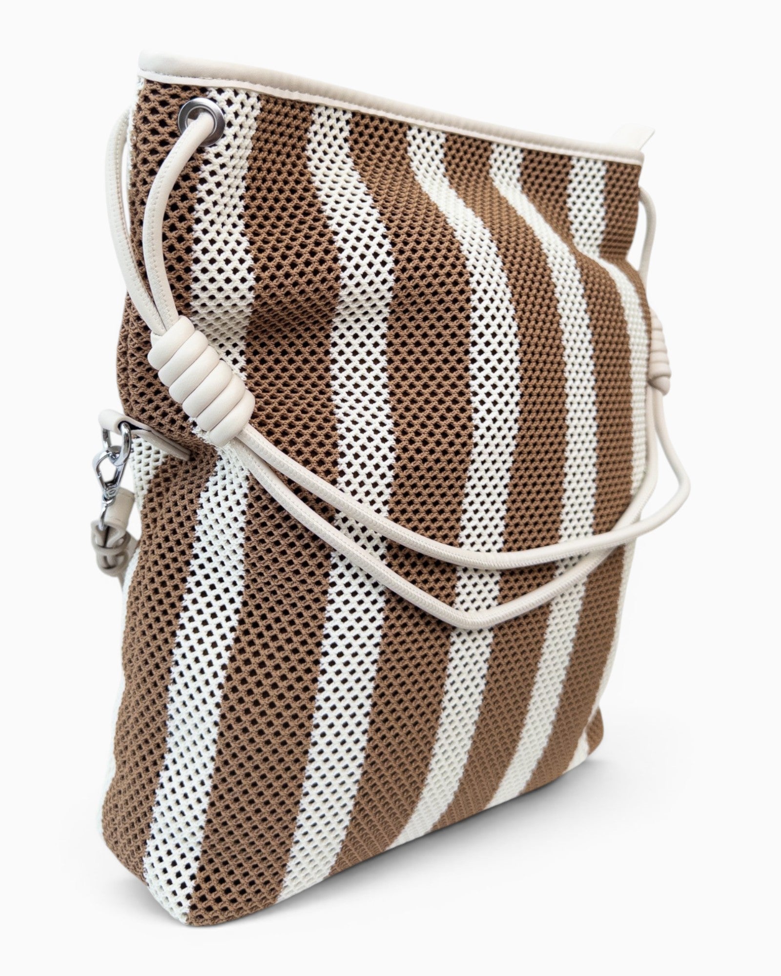Shopper mit Streifenmuster und Netzstruktur creme braun