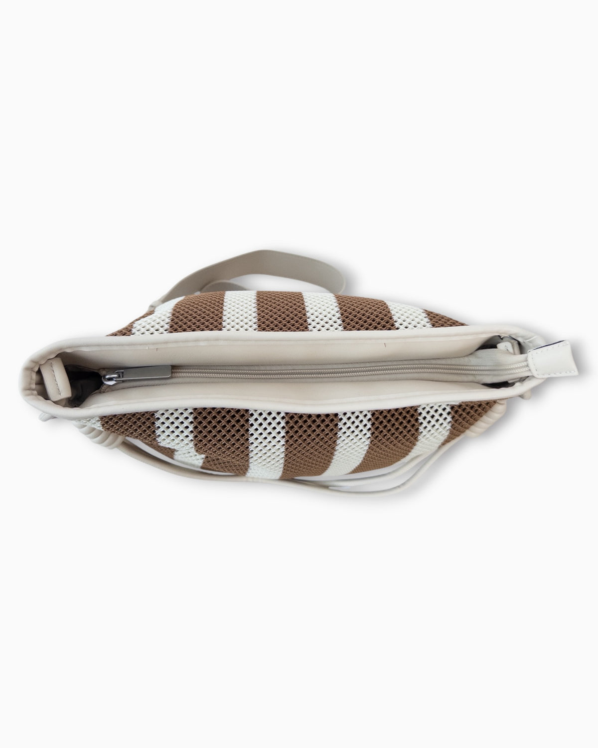 Shopper mit Streifenmuster und Netzstruktur creme braun