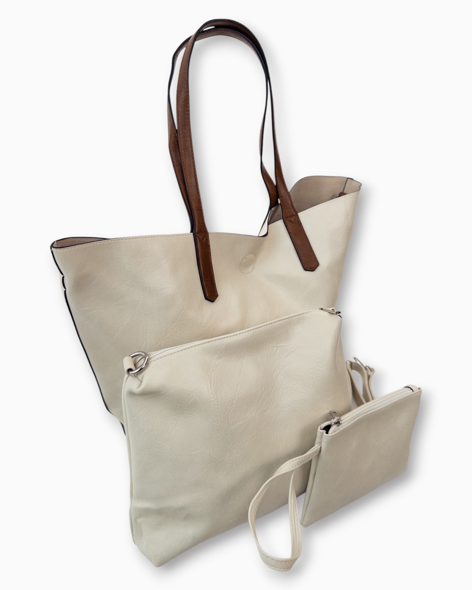 Handtaschen-Set 3-teilig mit Täschchen creme