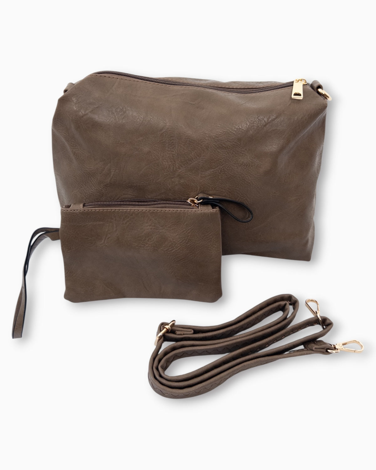 Handtaschen-Set 3-teilig mit Täschchen taupe braun