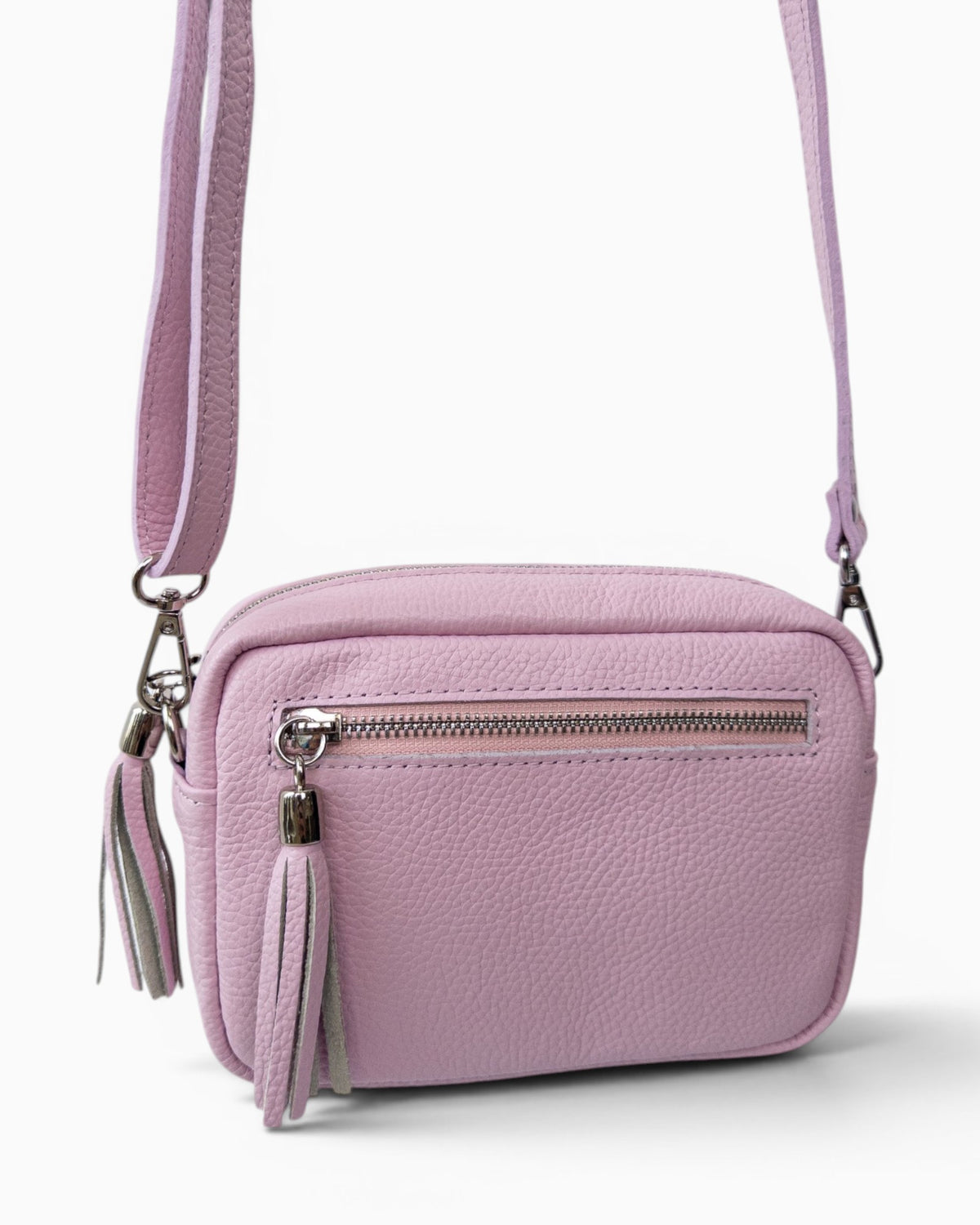 Leder-Umhängetasche mit Quasten rosa