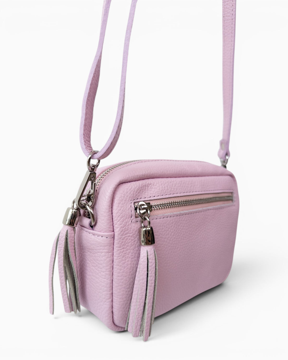 Leder-Umhängetasche mit Quasten rosa