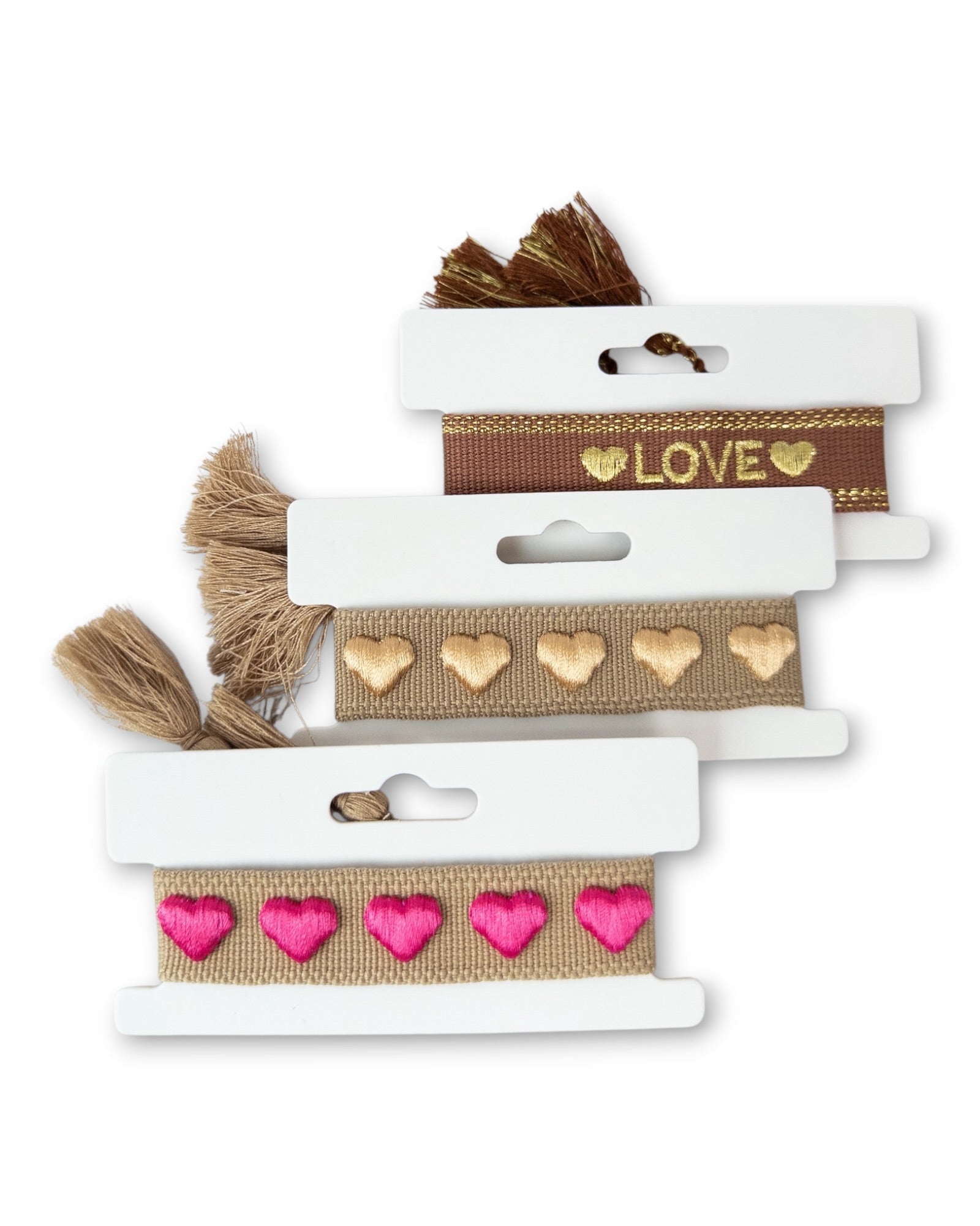 Armband mit Herz-Stickerei und Quasten beige pink