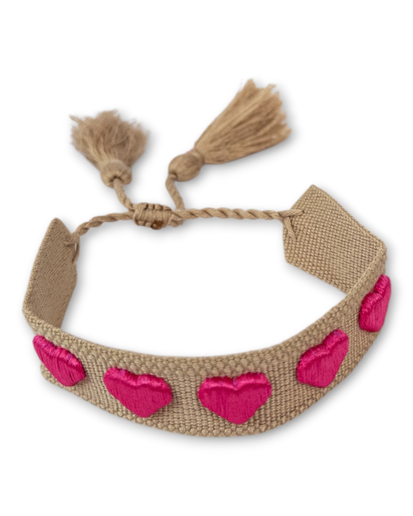 Armband mit Herz-Stickerei und Quasten beige pink