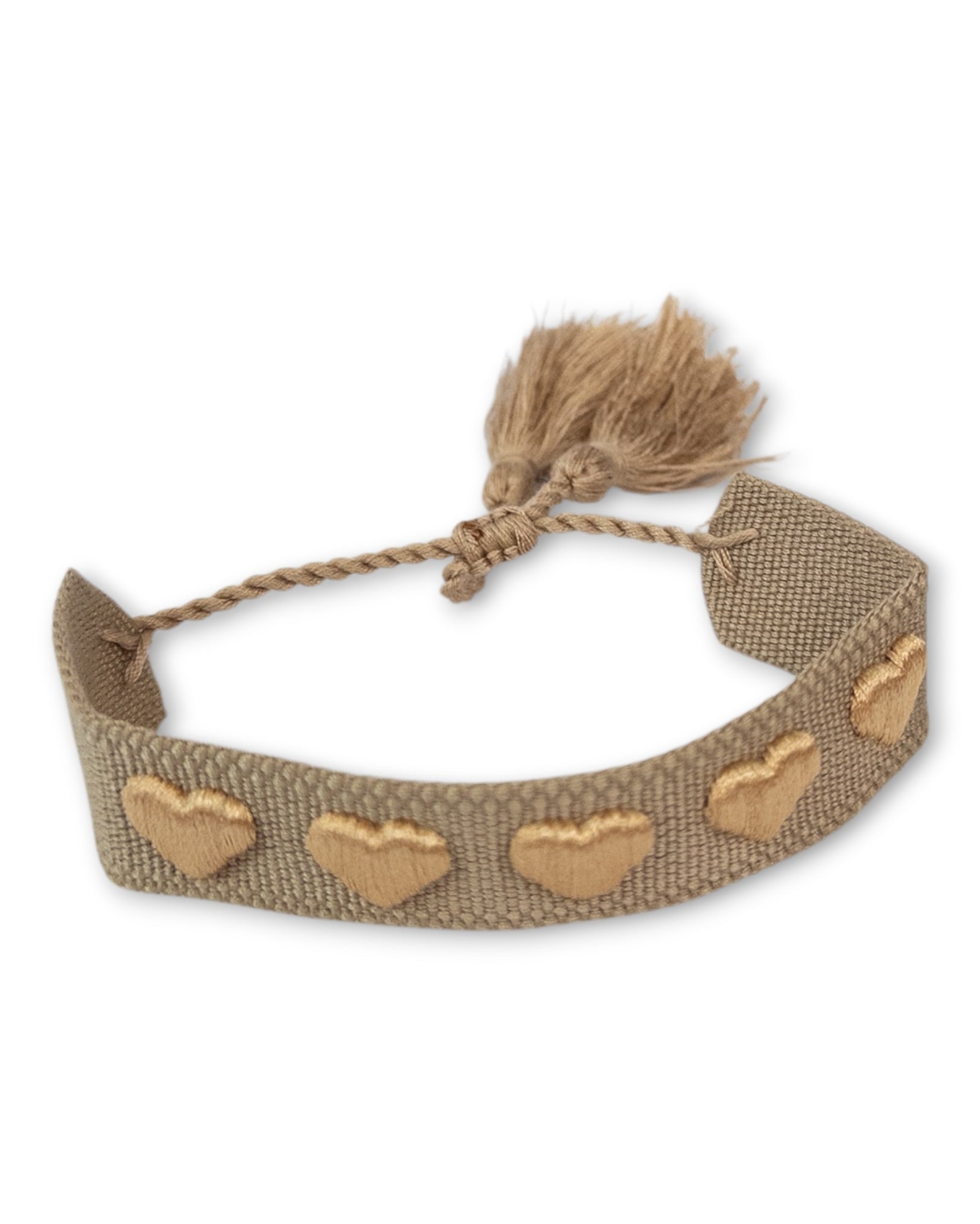 Armband mit Herz-Stickerei und Quasten beige goldfarben