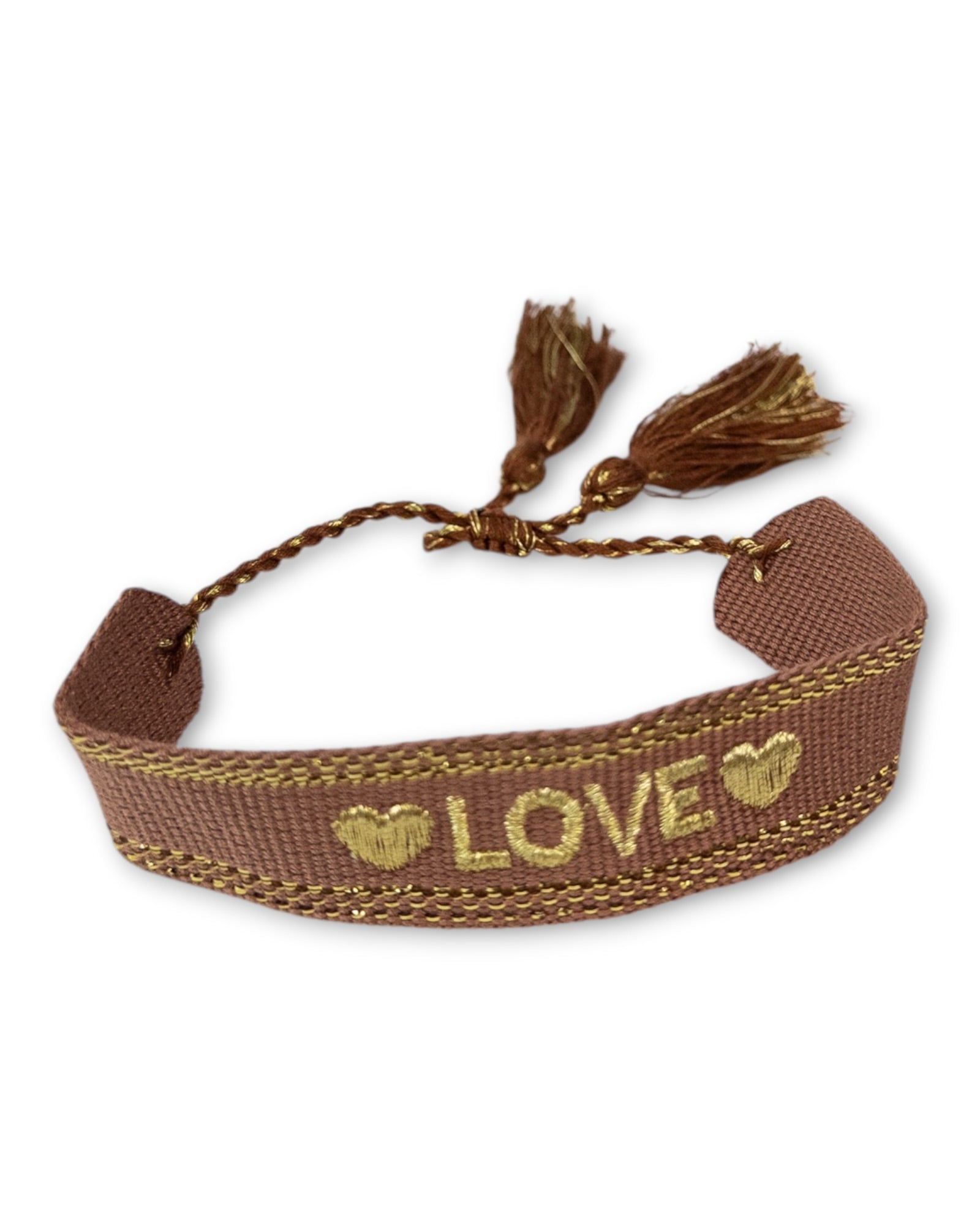 Armband mit LOVE-Schriftzug und Quasten braun goldfarben