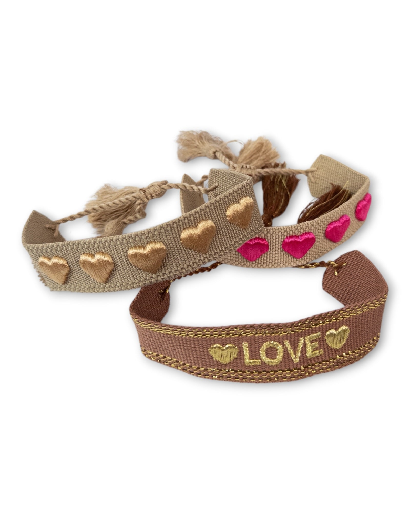 Armband mit LOVE-Schriftzug und Quasten braun goldfarben