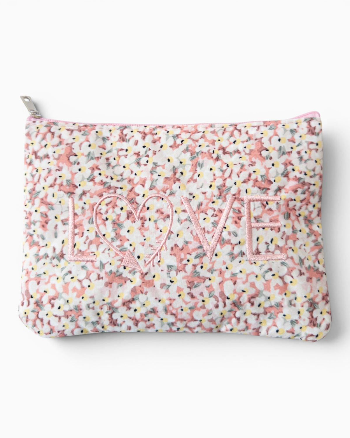 Blumige Kosmetiktasche Love rosa