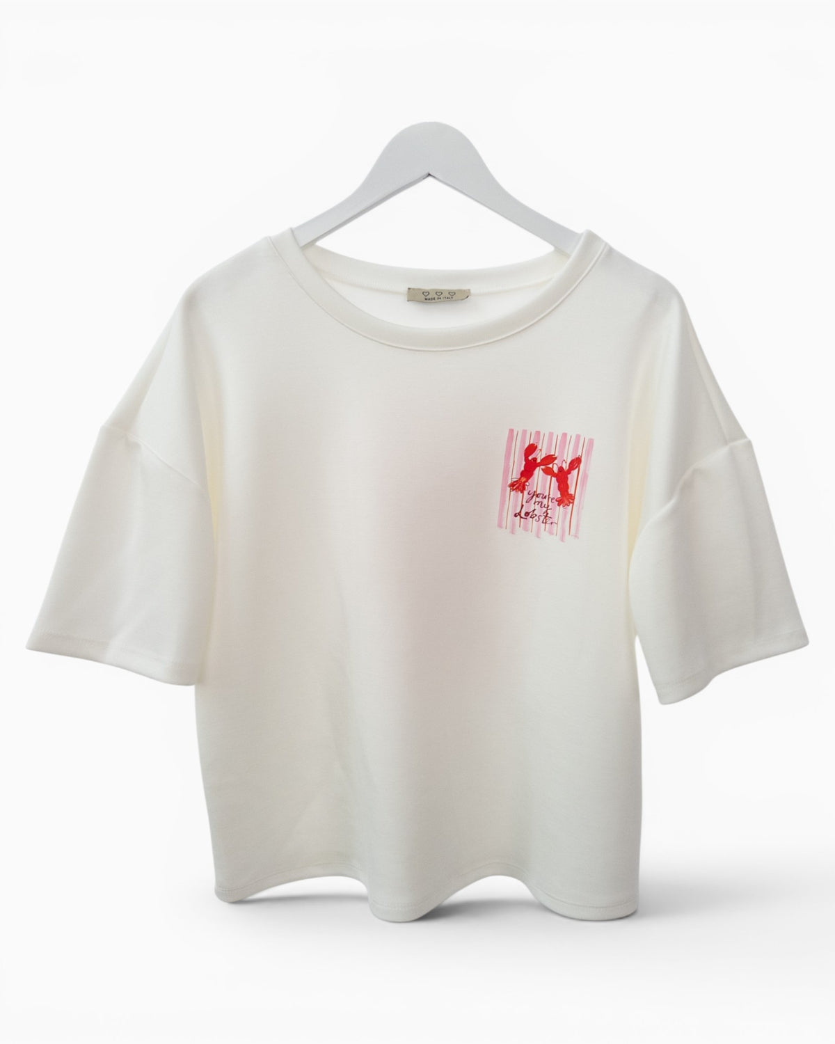 Shirt mit Hummermotiv und Rückendruck weiß