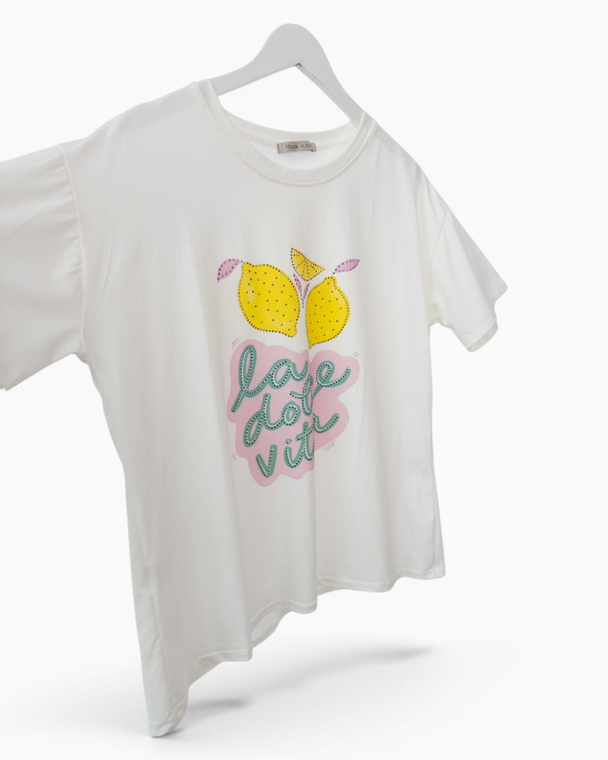 Shirt mit Zitronenmotiv und Strassdetails weiß