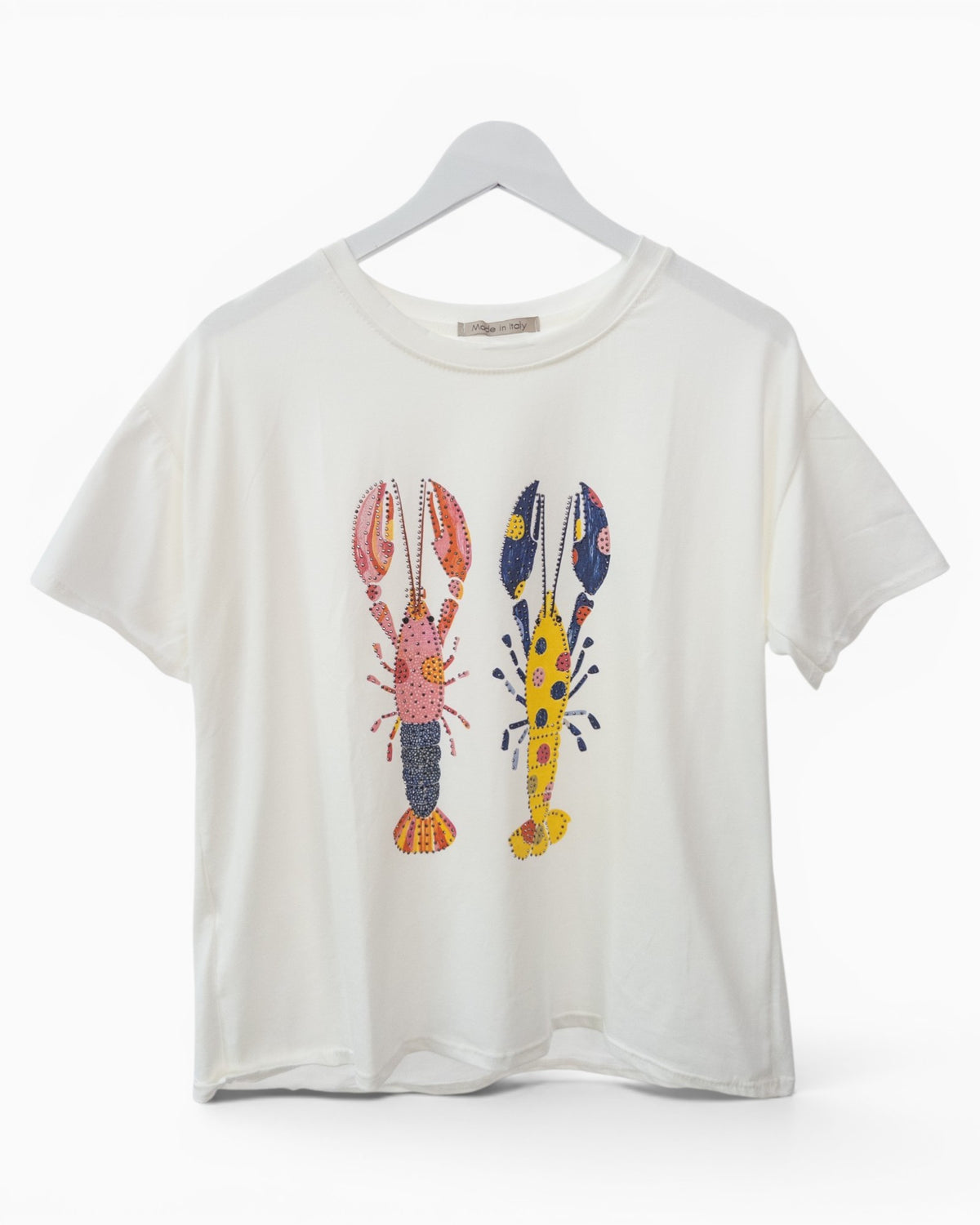 Shirt mit Hummermotiv und Strassdetails weiß