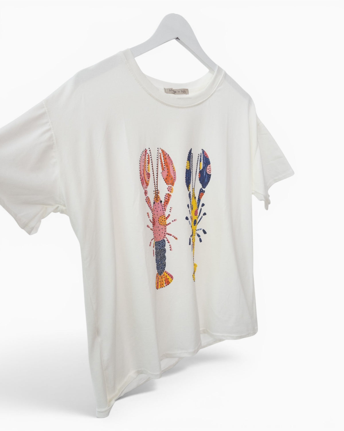 Shirt mit Hummermotiv und Strassdetails weiß