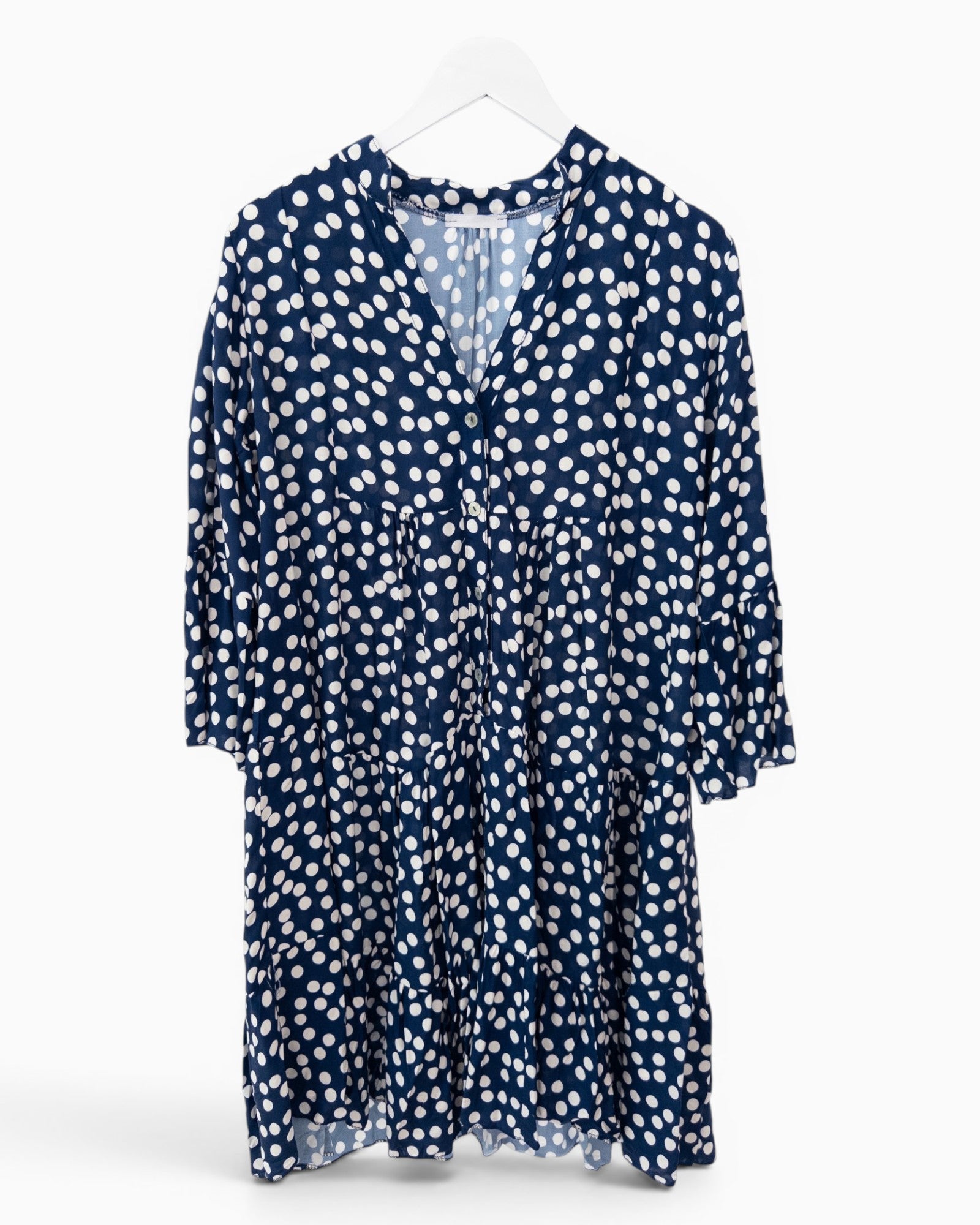 Kleid mit Punktemuster und Knopfleiste dunkelblau