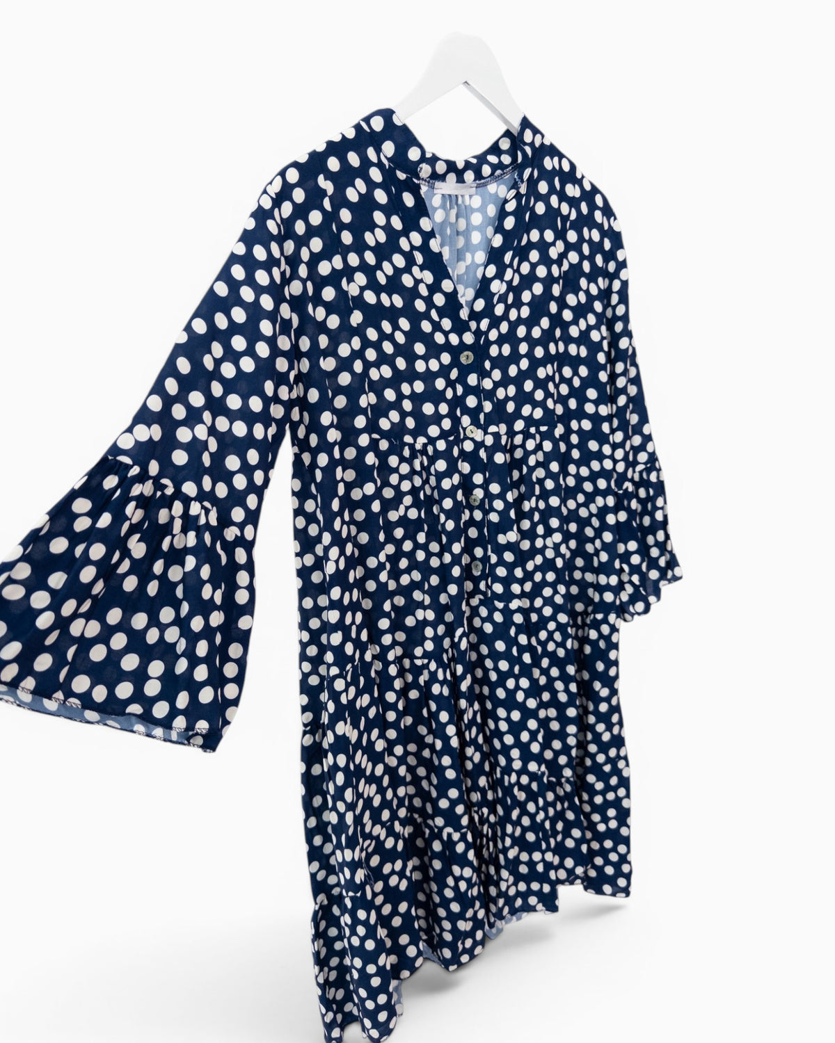Kleid mit Punktemuster und Knopfleiste dunkelblau