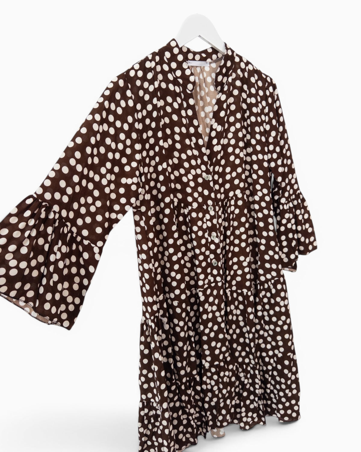 Kleid mit Punktemuster und Knopfleiste dunkelbraun