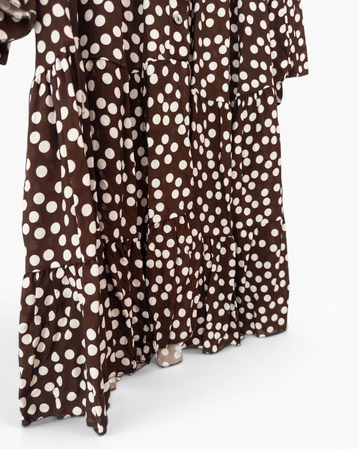 Kleid mit Punktemuster und Knopfleiste dunkelbraun