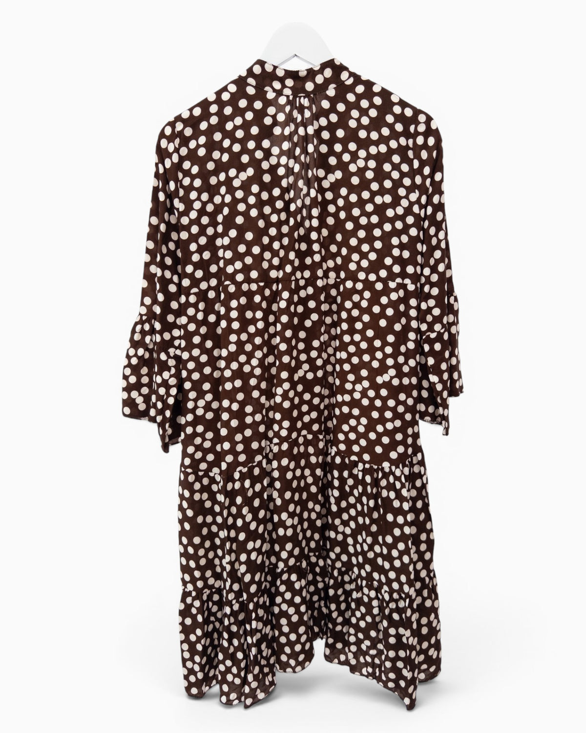 Kleid mit Punktemuster und Knopfleiste dunkelbraun