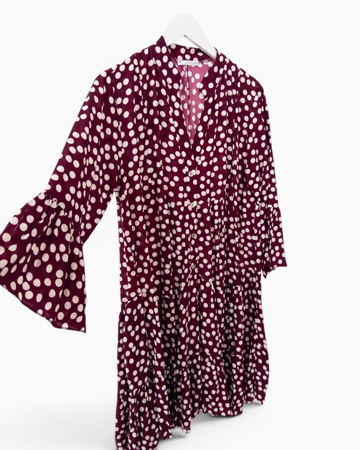 Kleid mit Punktemuster und Knopfleiste bordeaux