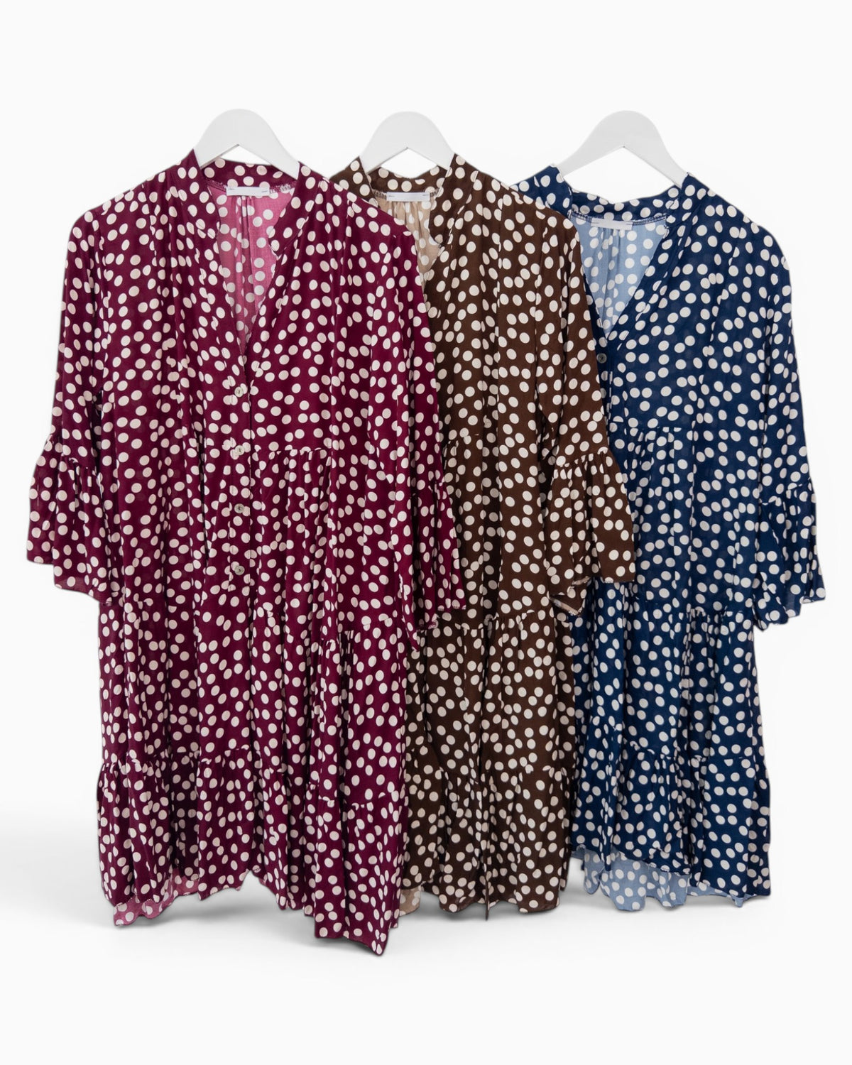 Kleid mit Punktemuster und Knopfleiste dunkelblau
