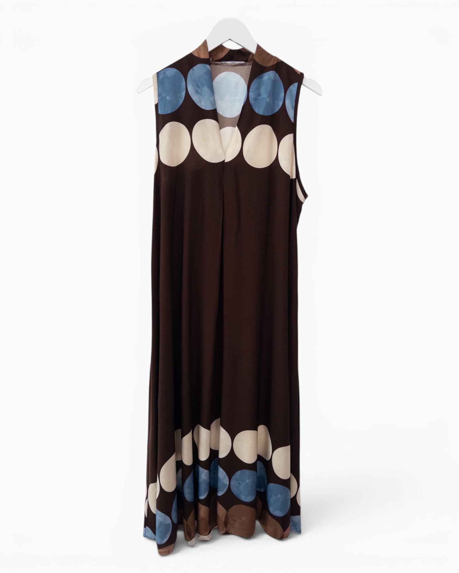 Ärmelloses Maxikleid mit großem Punktmuster dunkelbraun