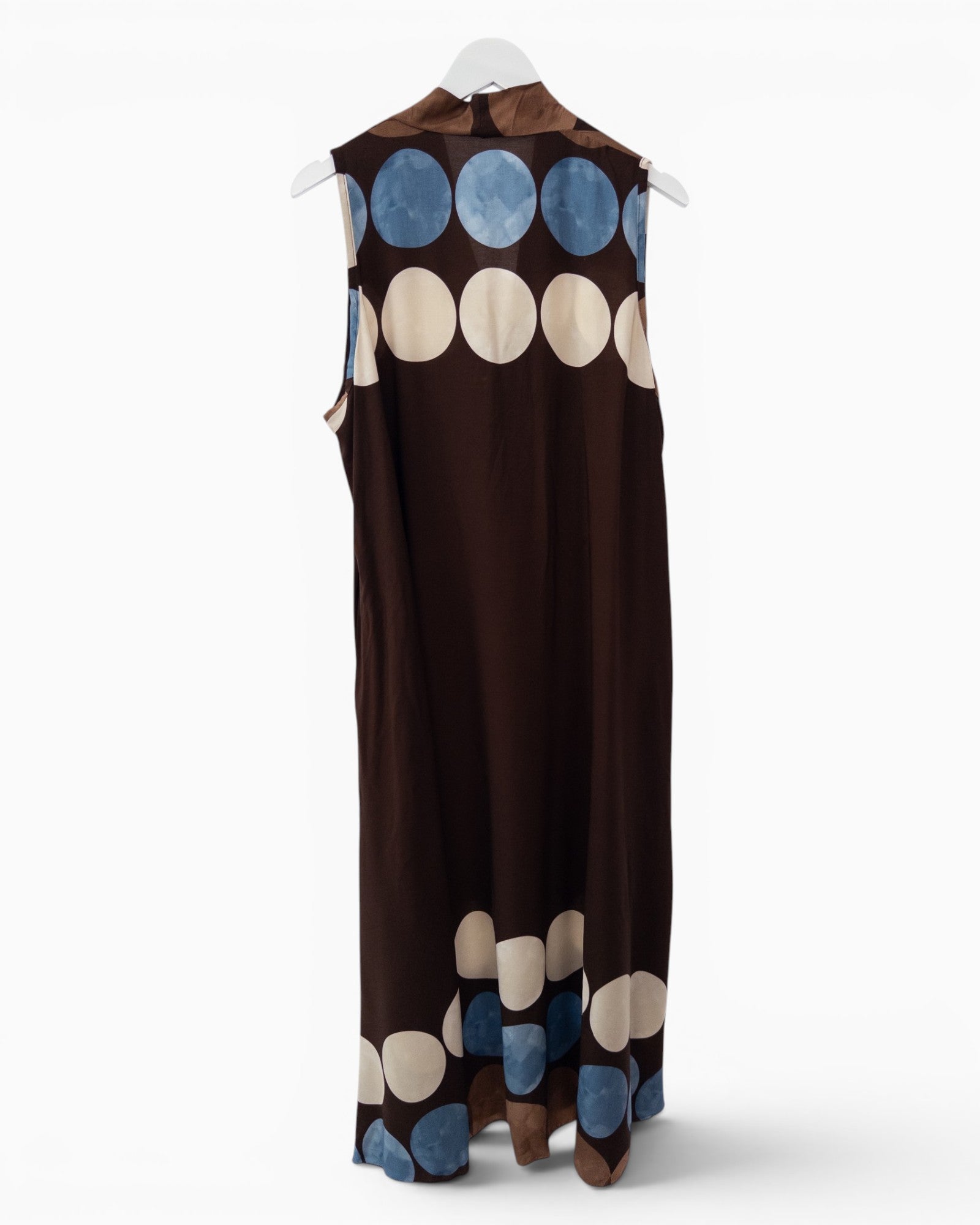 Ärmelloses Maxikleid mit großem Punktmuster dunkelbraun