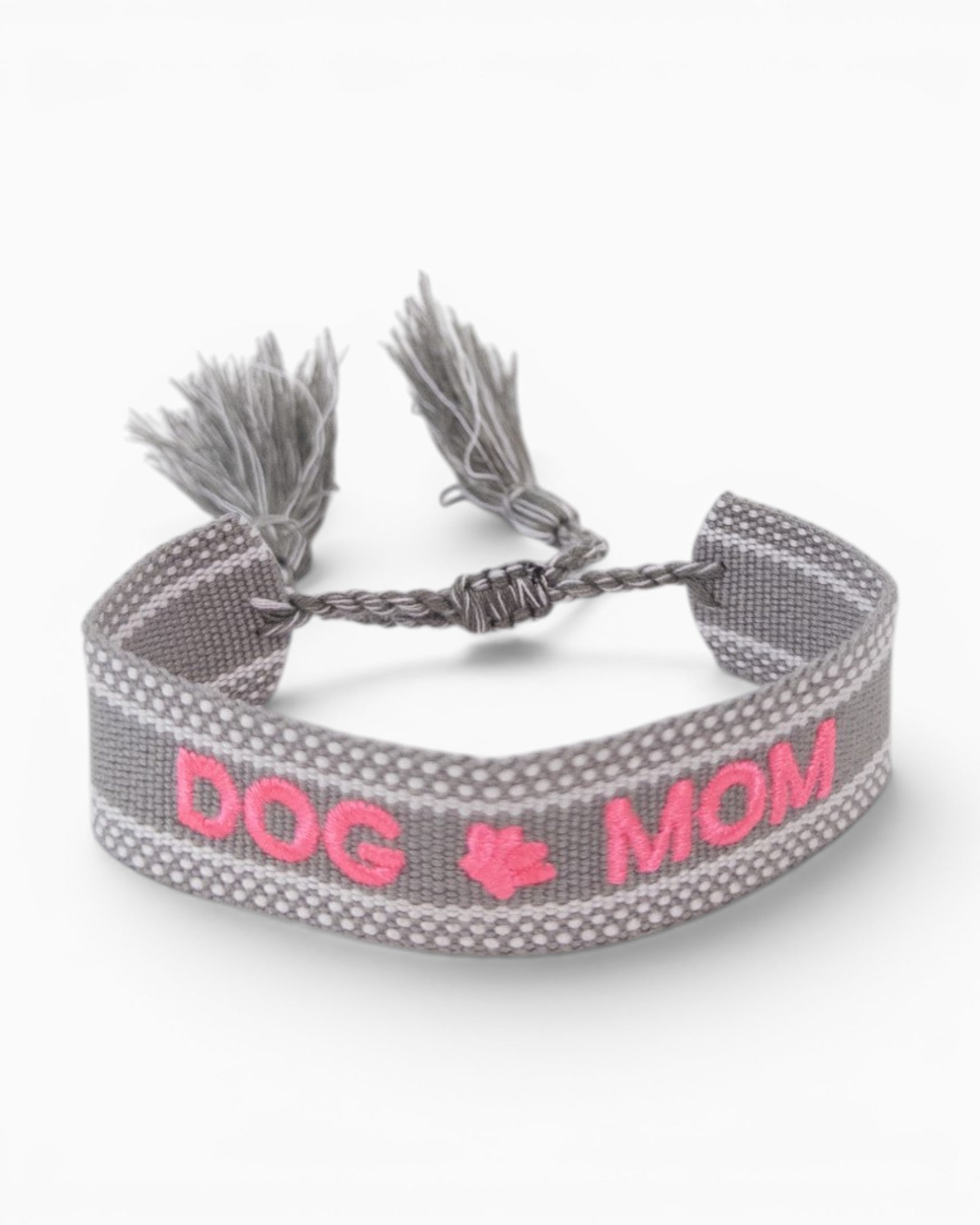 Armband Dog Mom mit Quasten grau