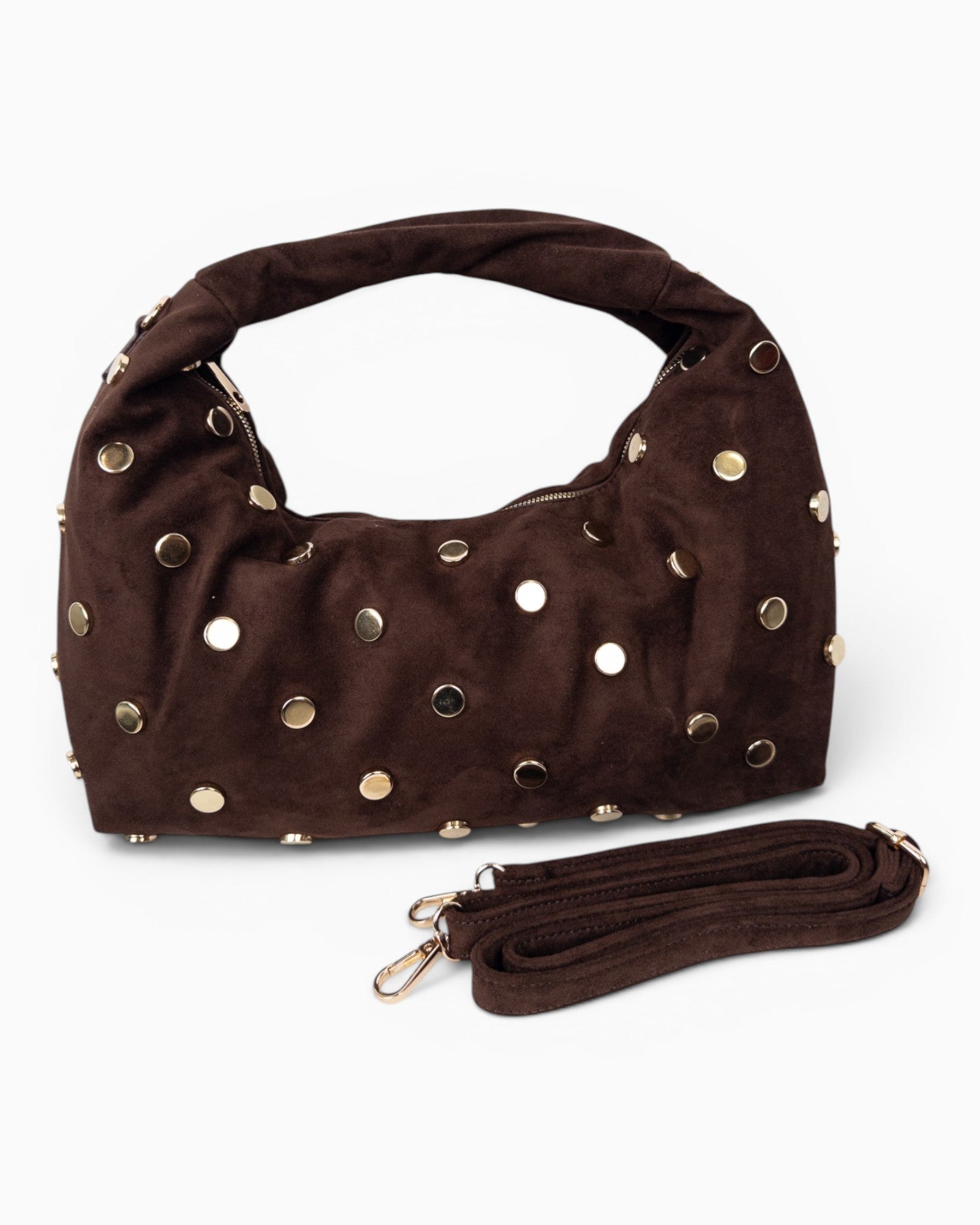 Handtasche Nieten Wildlederoptik dunkelbraun