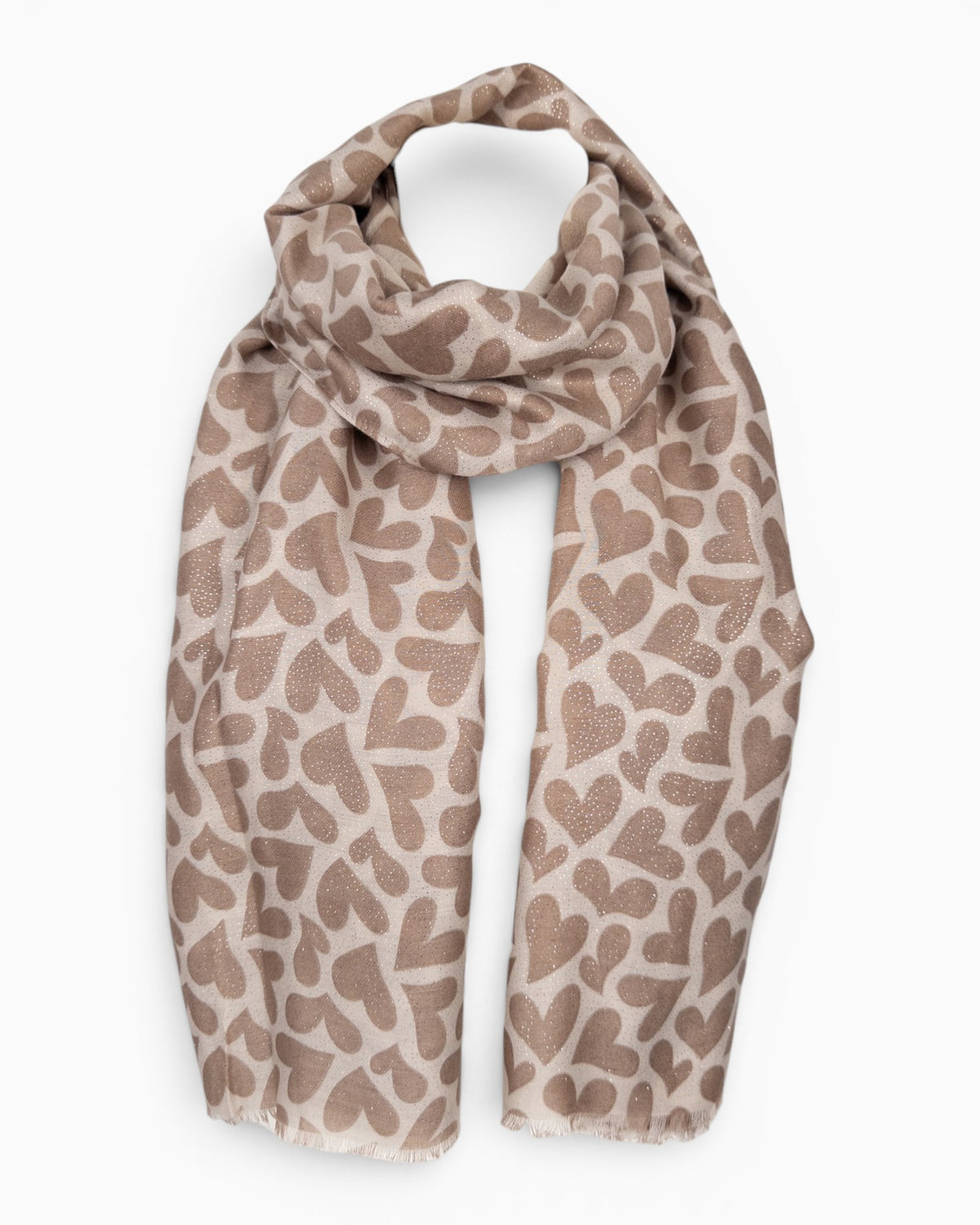 Schal Herzen mit Glitzerdruck beige