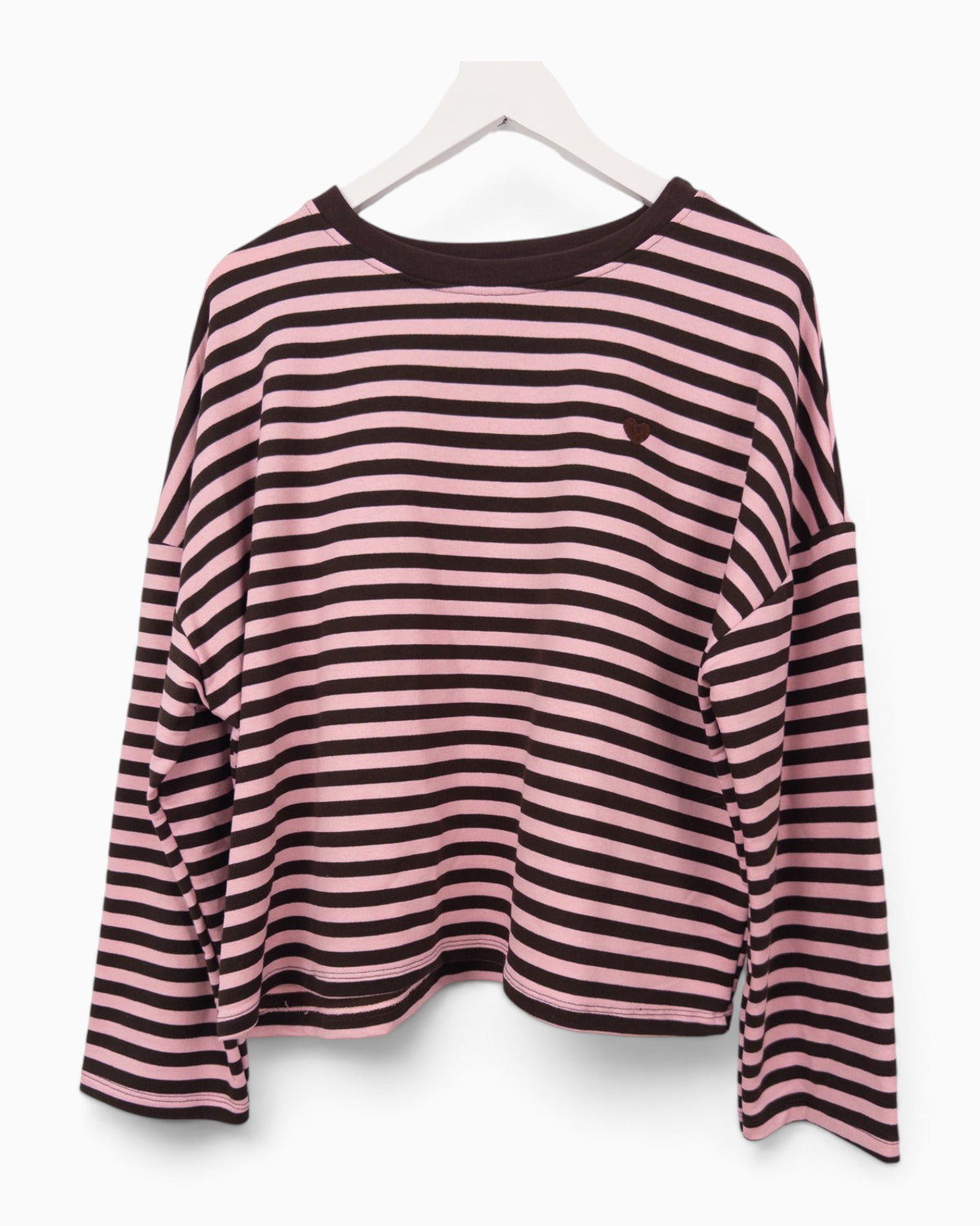 Streifenpullover mit Herz rosa braun