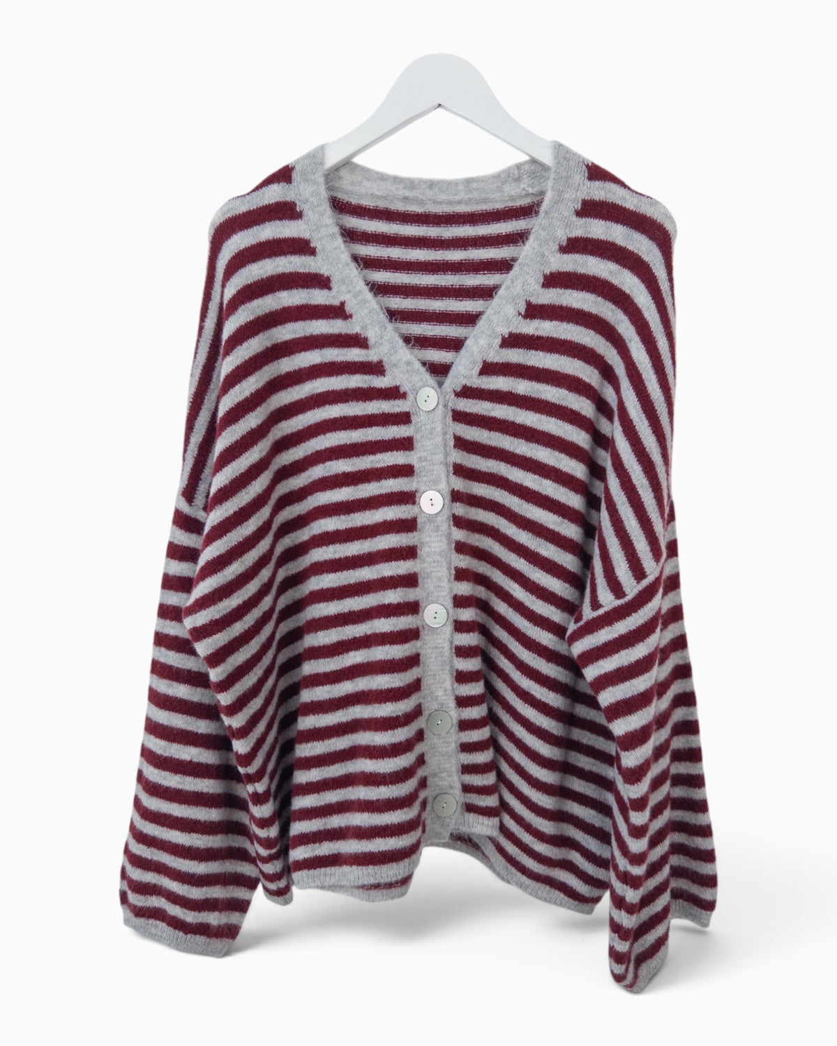 Cardigan mit Streifen grau weinrot