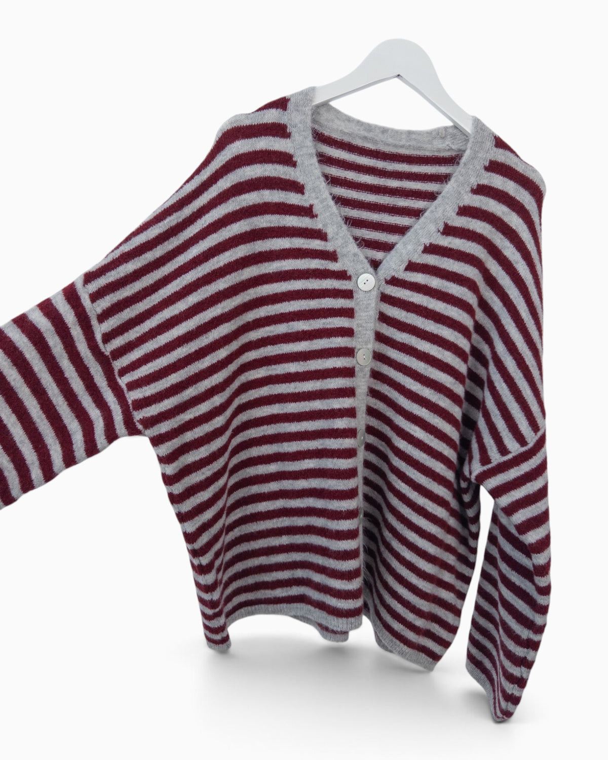 Cardigan mit Streifen grau weinrot
