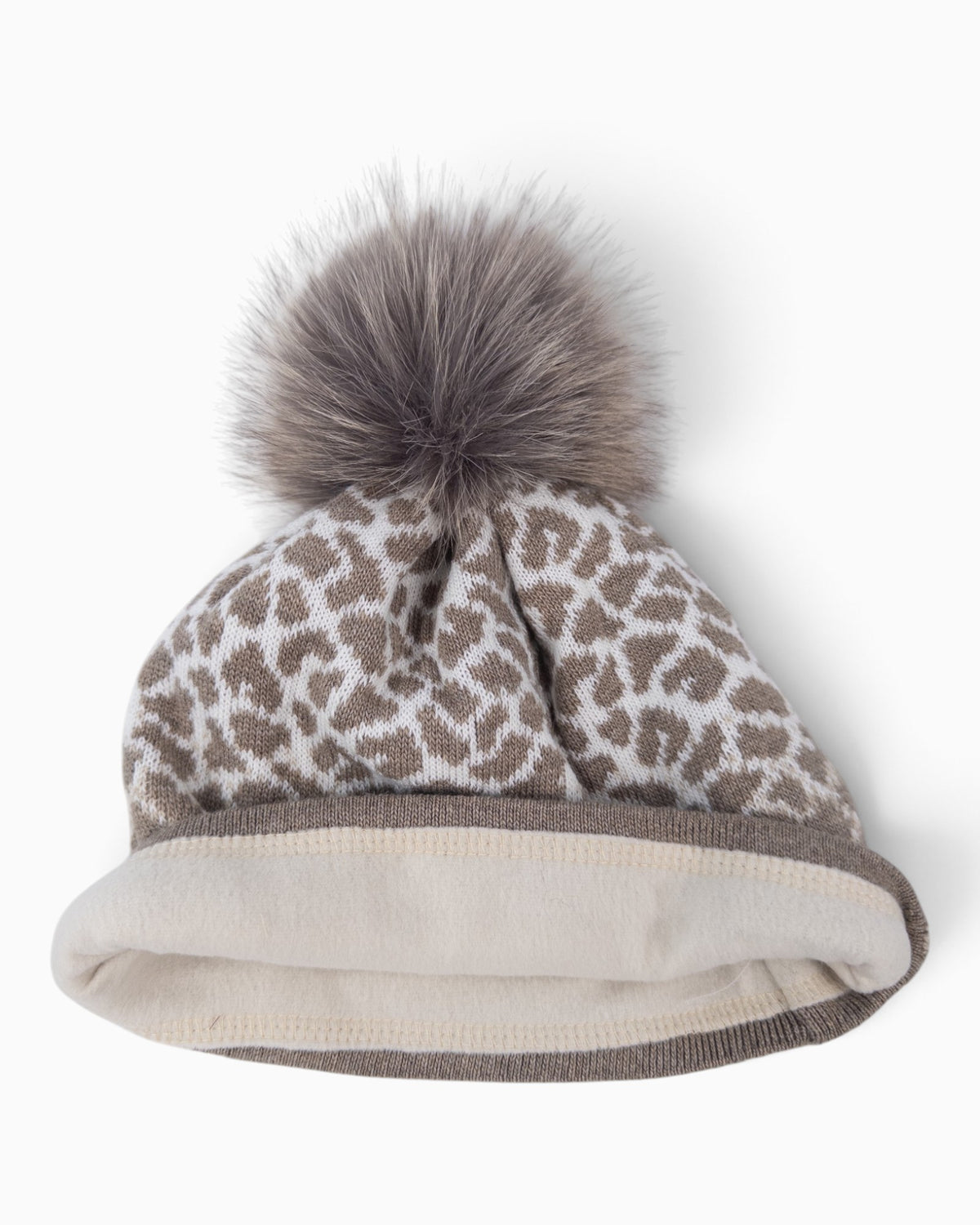 Mütze Leo mit Bommel taupe creme